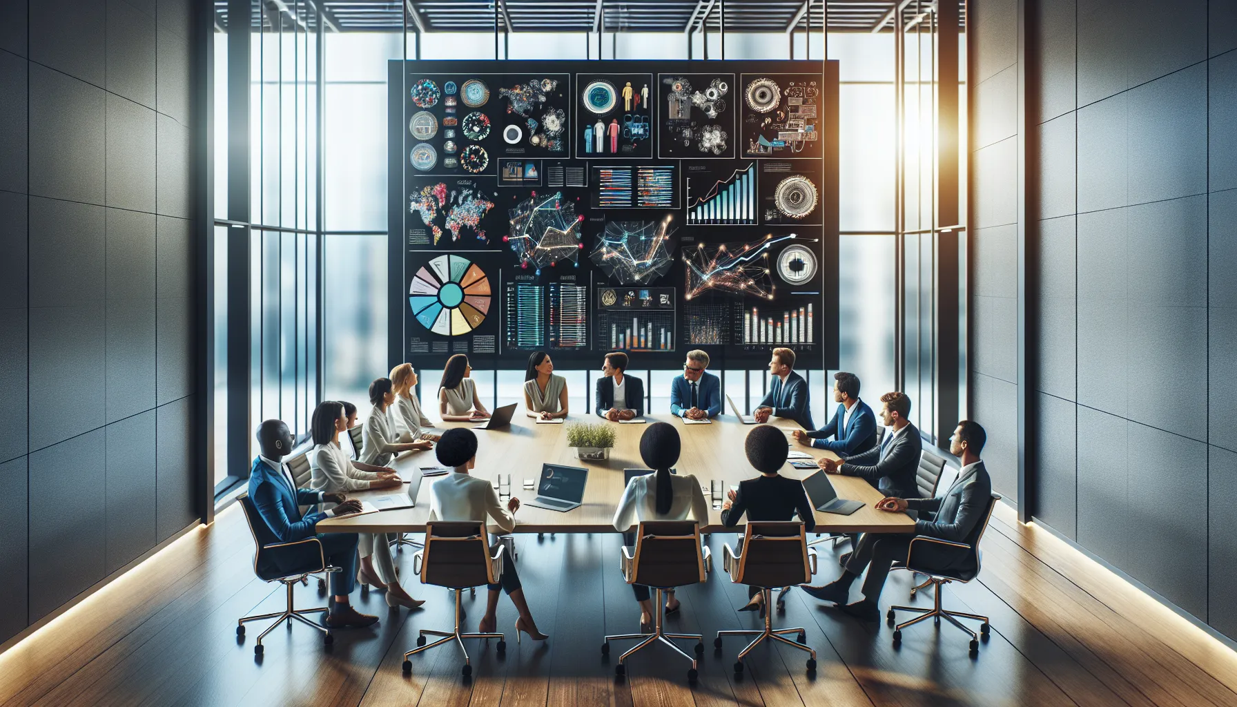 diverse team collaborating in a modern office.