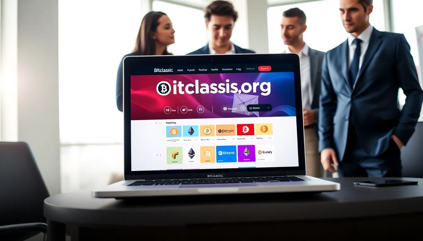 diverse professionals discussing cryptocurrency in a modern office setting.