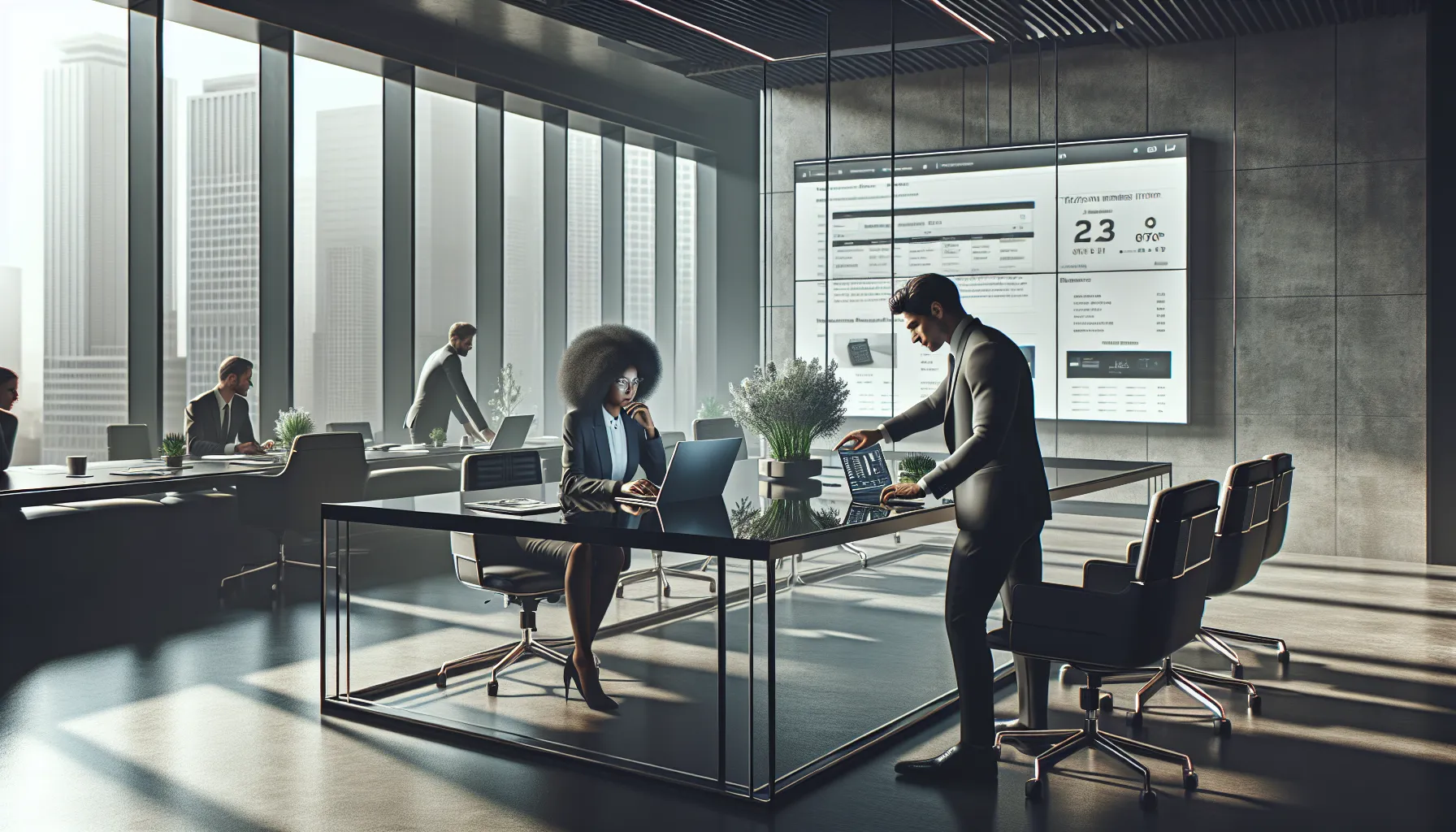 diverse professionals collaborating in a modern office setting.