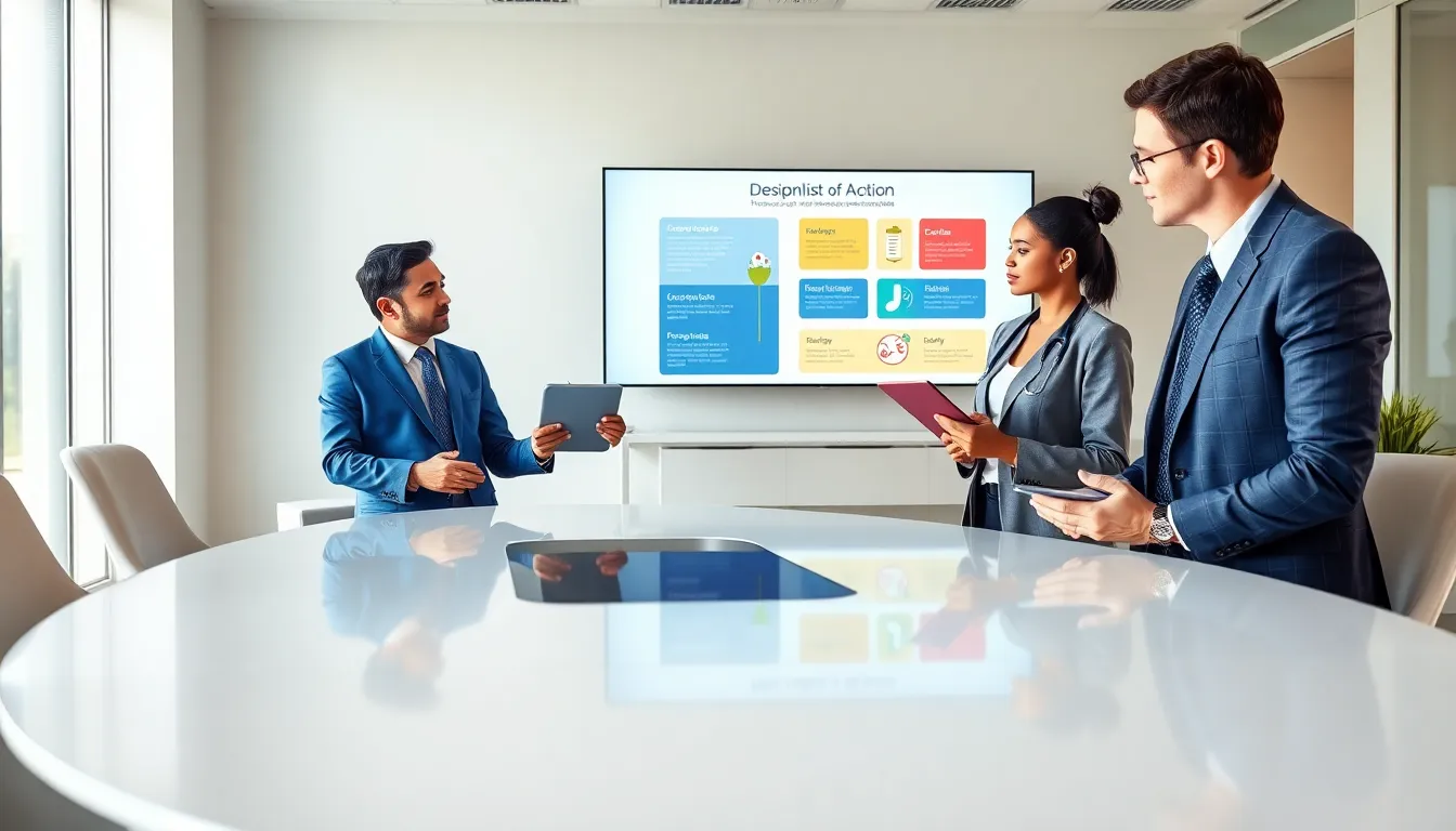 healthcare professionals discussing desipronlist in a modern office.
