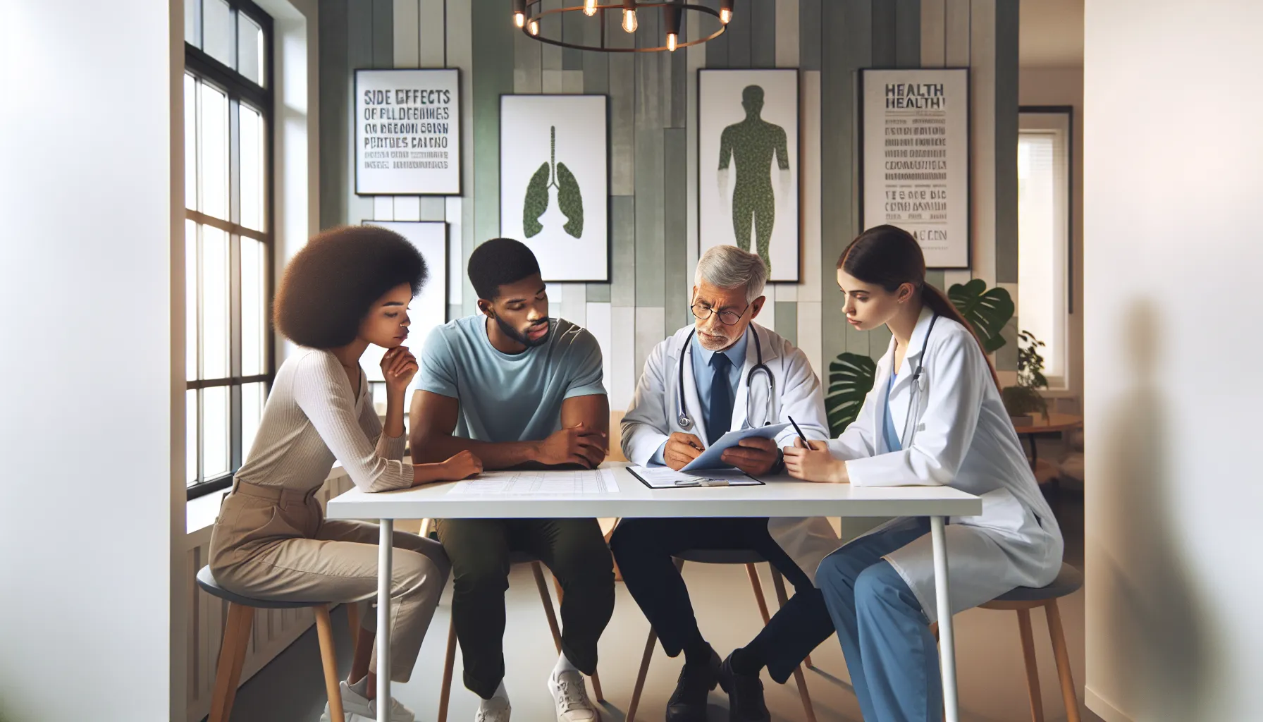 healthcare professionals discussing potential side effects of patch treatments.