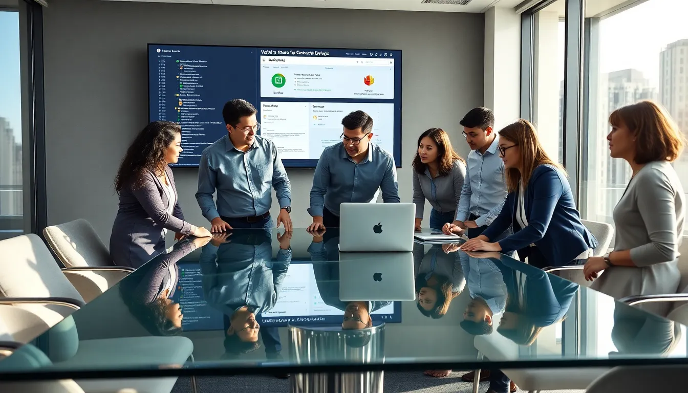diverse team collaborating in a modern office setting.