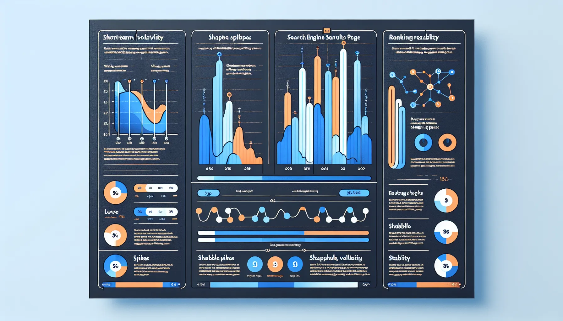 Three-panel infographic illustrating UK SERP volatility, fluctuations, and spikes versus trend shifts.