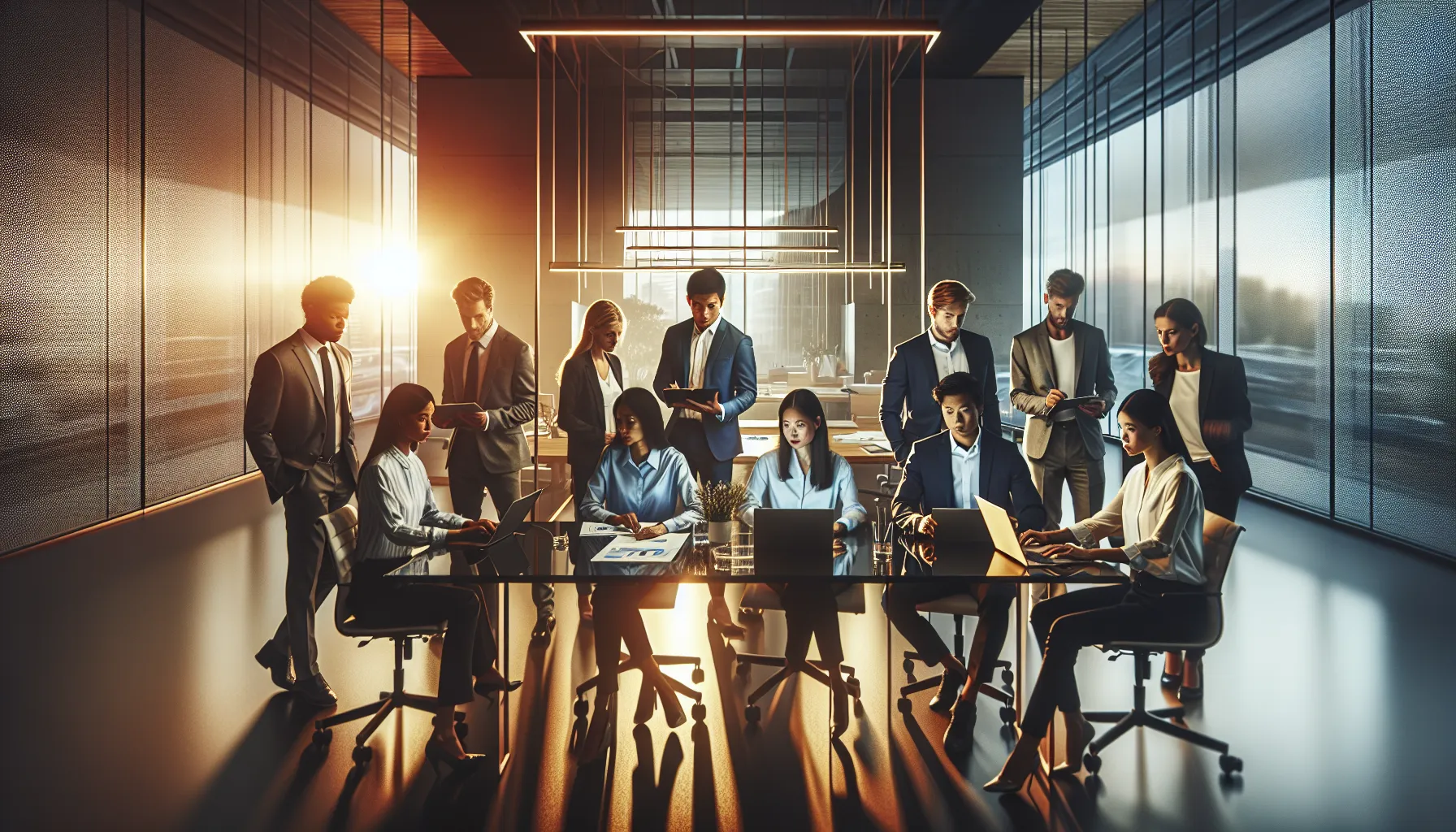 diverse professionals from the Class of 2012 collaborating in a modern office.