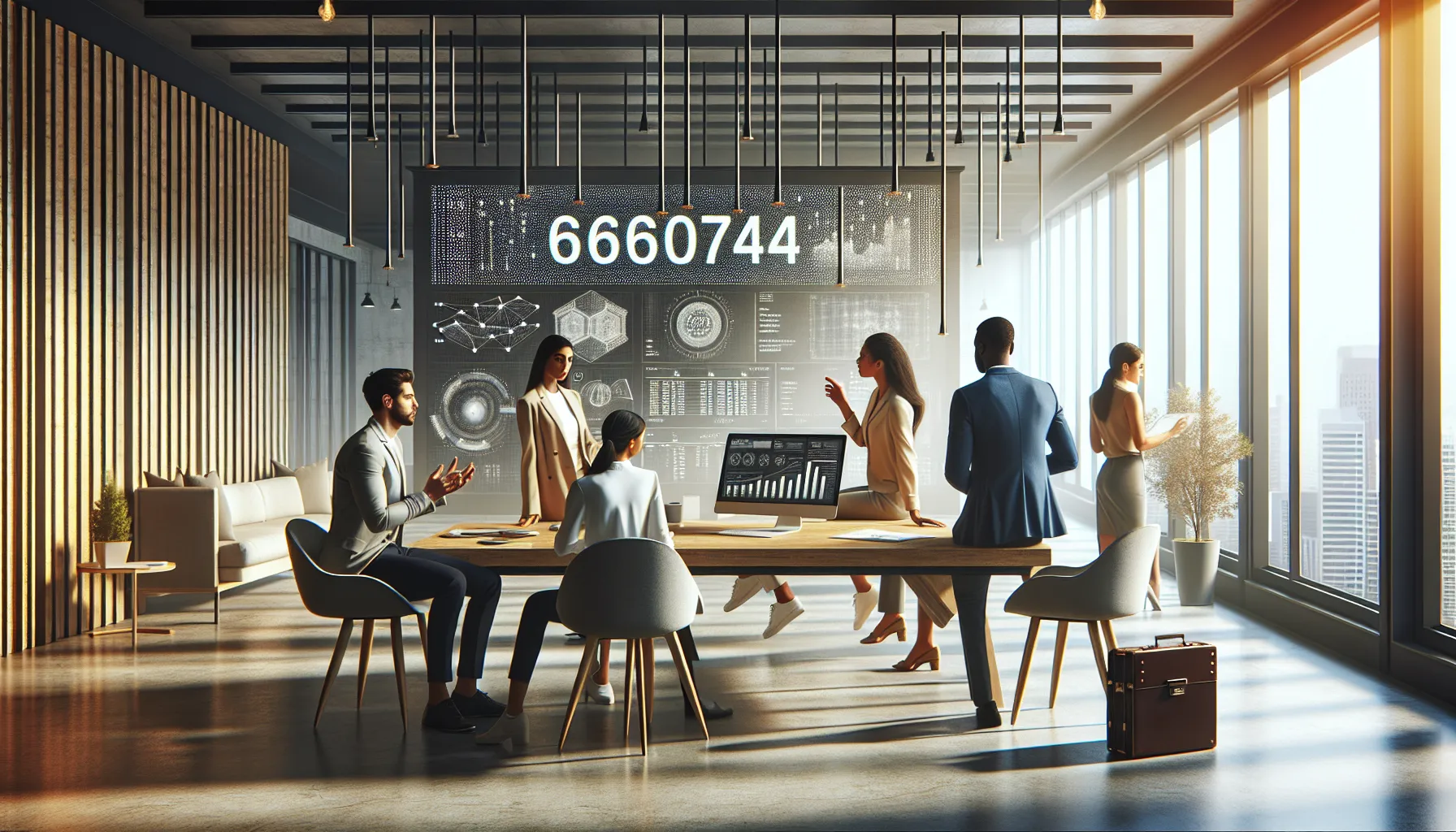 diverse team discussing data analysis in a modern office.