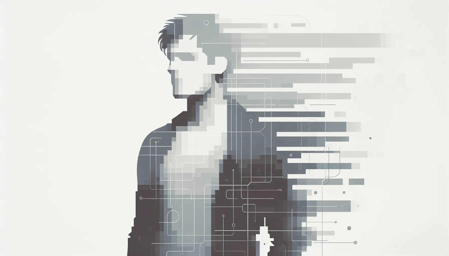 A minimalist silhouette of a person with fading dreams above