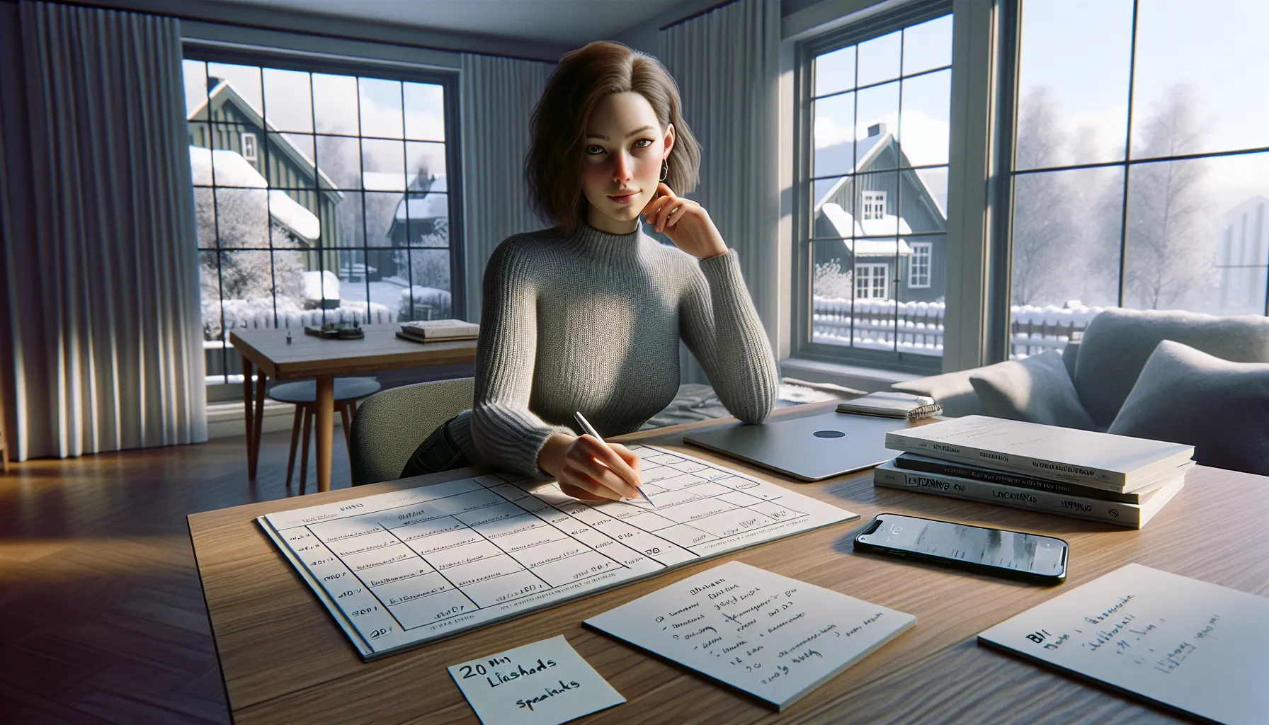 De mest effektive teknikkene for å lære et nytt språk raskt 2 Norwegian professional planning a weekly language study routine at a home office desk.