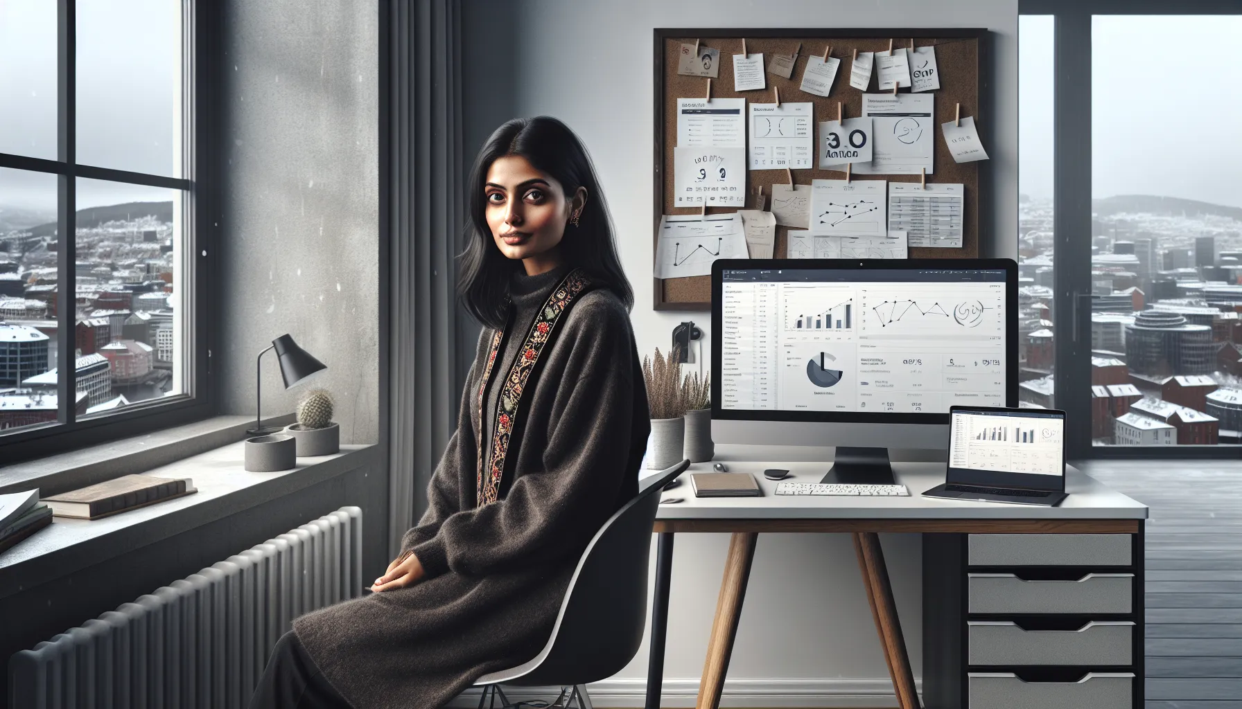 Norwegian marketer analyzes email conversion funnel and customer journey on office screen.