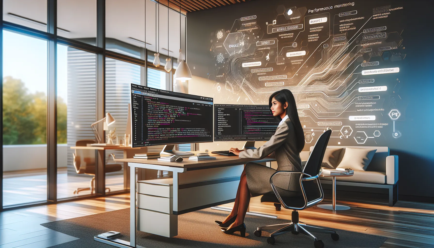 IT professional verifying software updates on a computer in a modern office.