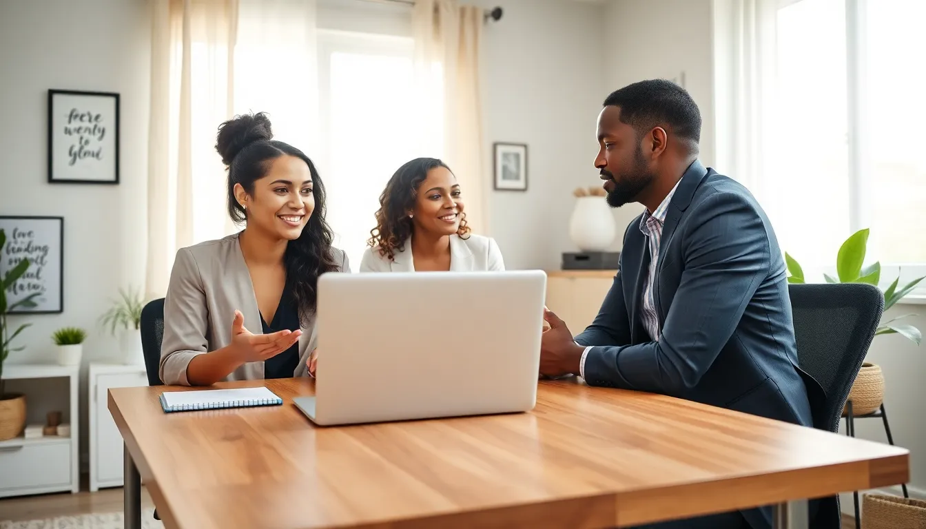 diverse professionals collaborating in a modern home office.