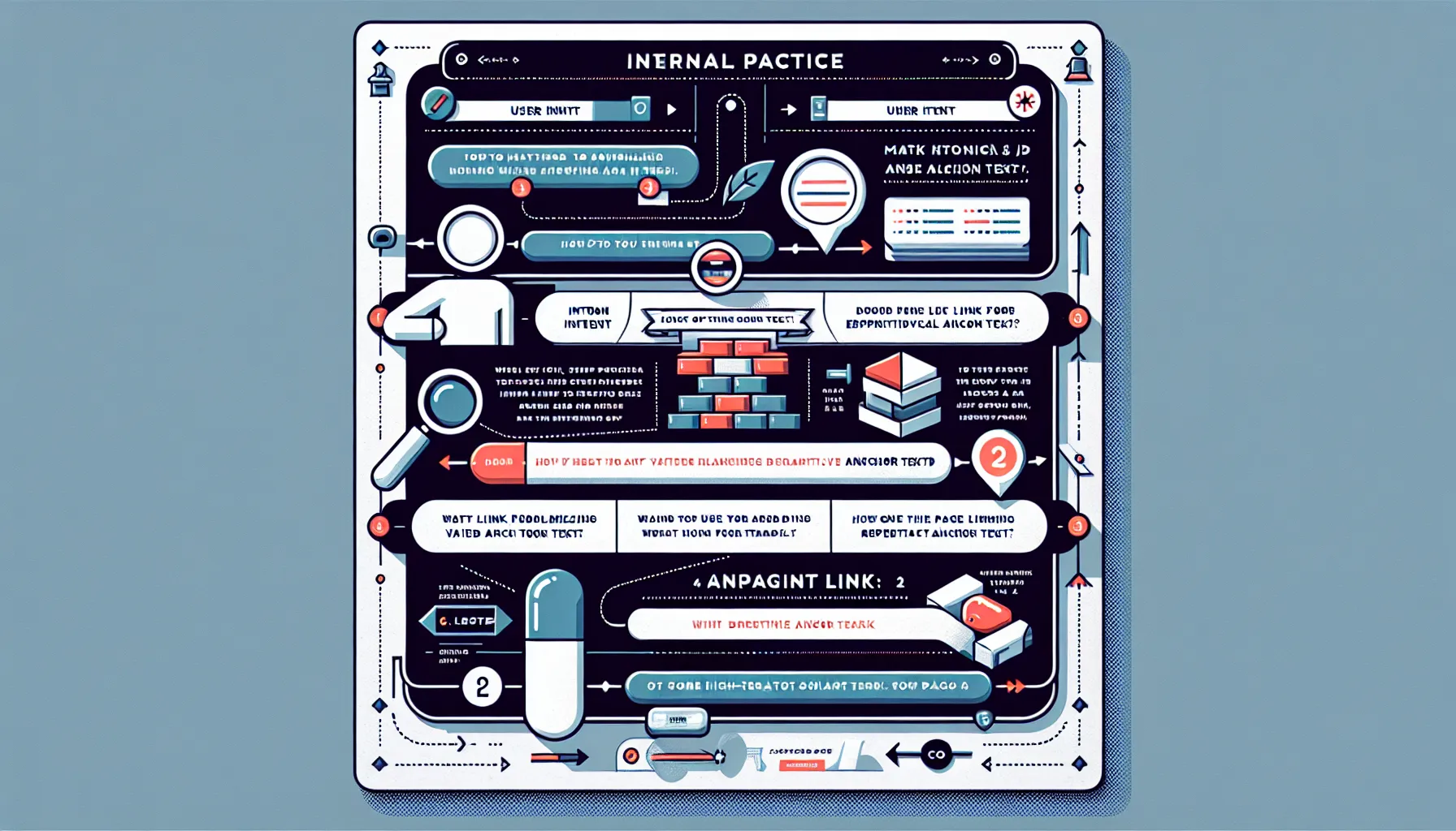Three-panel guide to writing natural, accessible internal link anchor text.