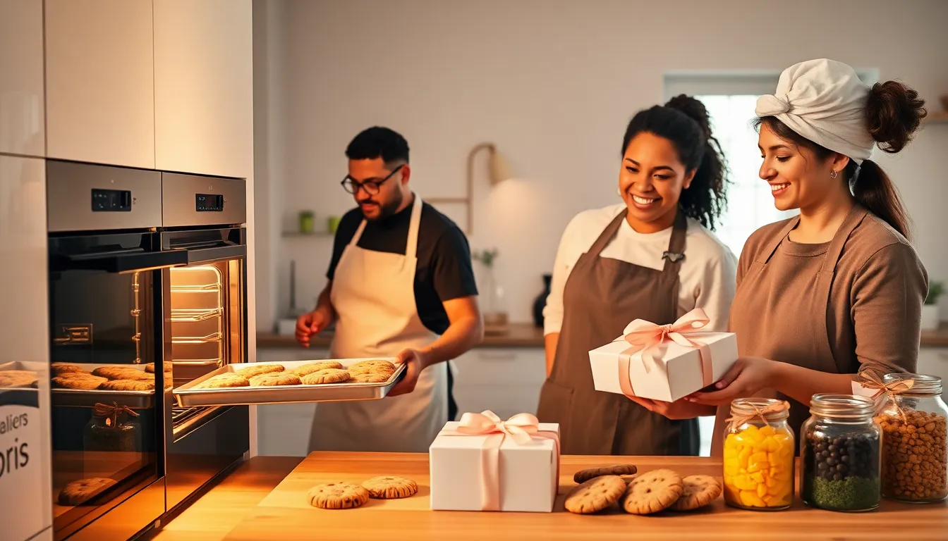 bakers preparing cookies in a warm, inviting kitchen.