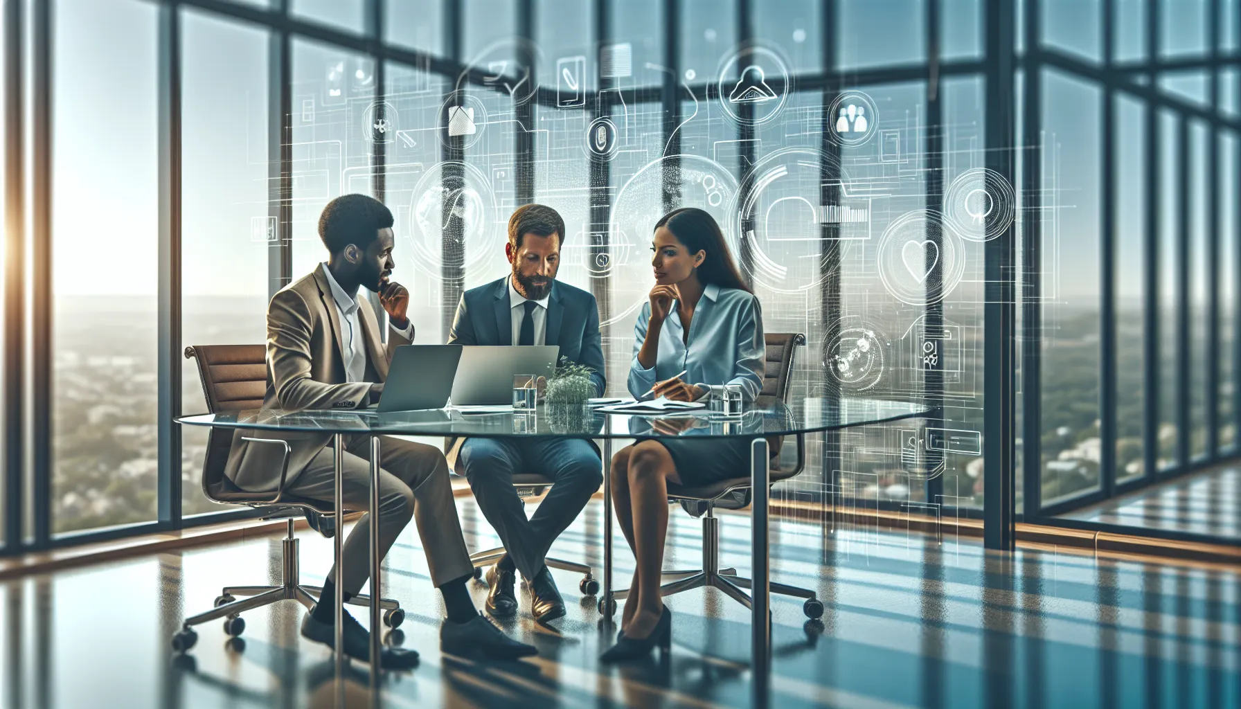 diverse professionals collaborating in a modern office setting.