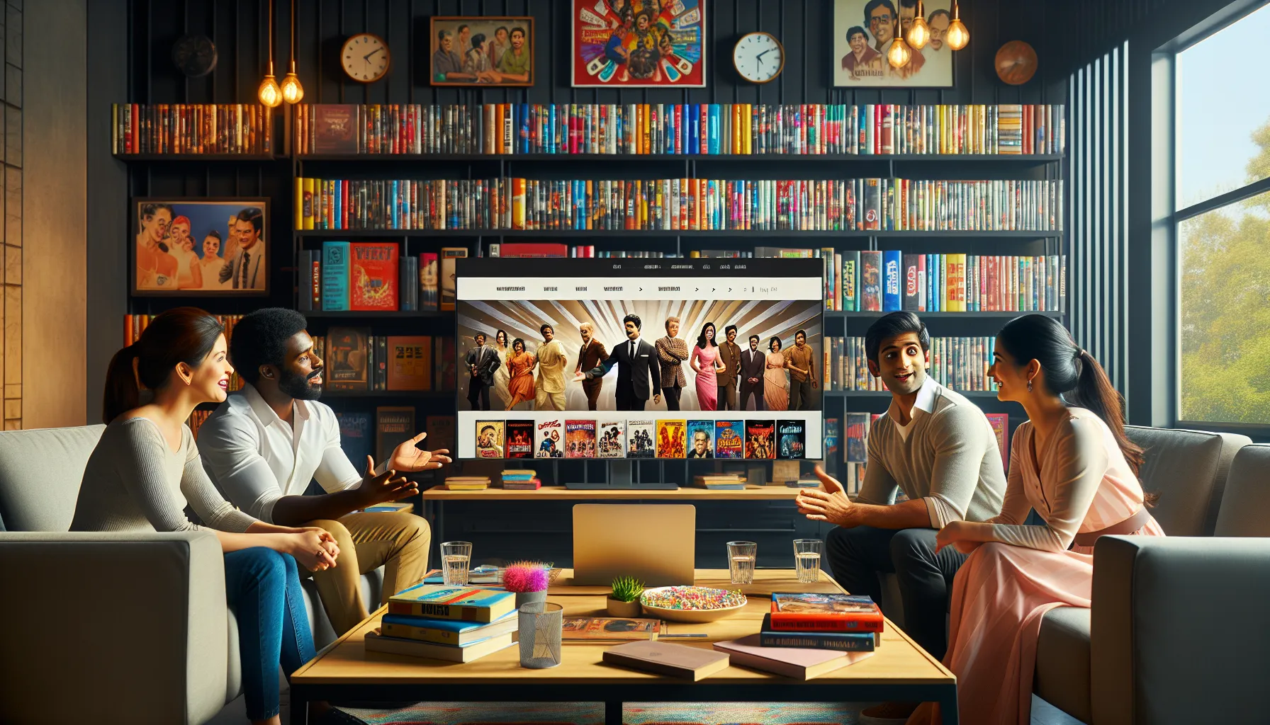 professionals discussing Telugu films at a modern workspace.