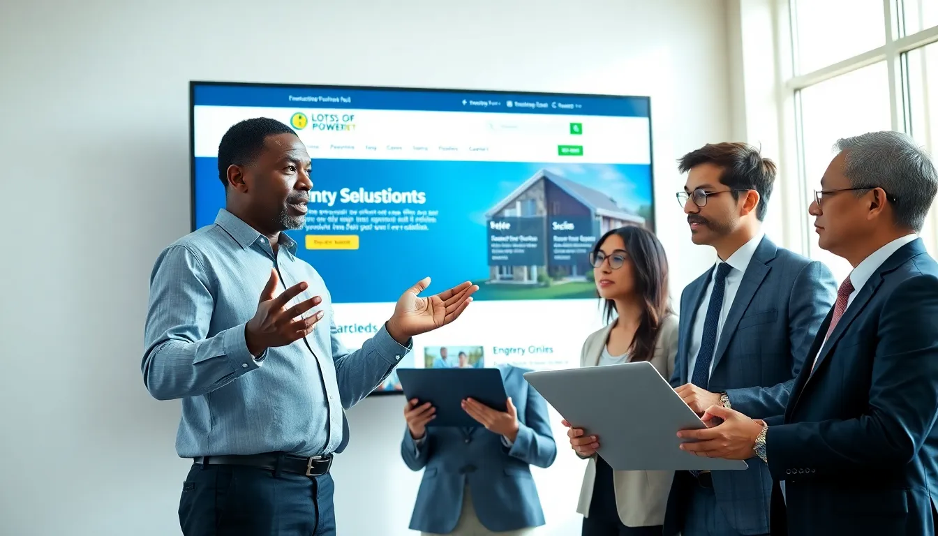 professionals collaborating in a modern office with a focus on energy solutions.