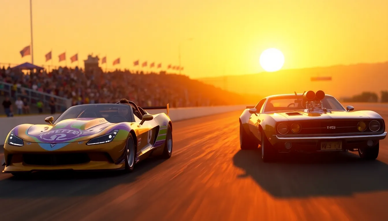 high-performance drag race scene from Forza Horizon 5.