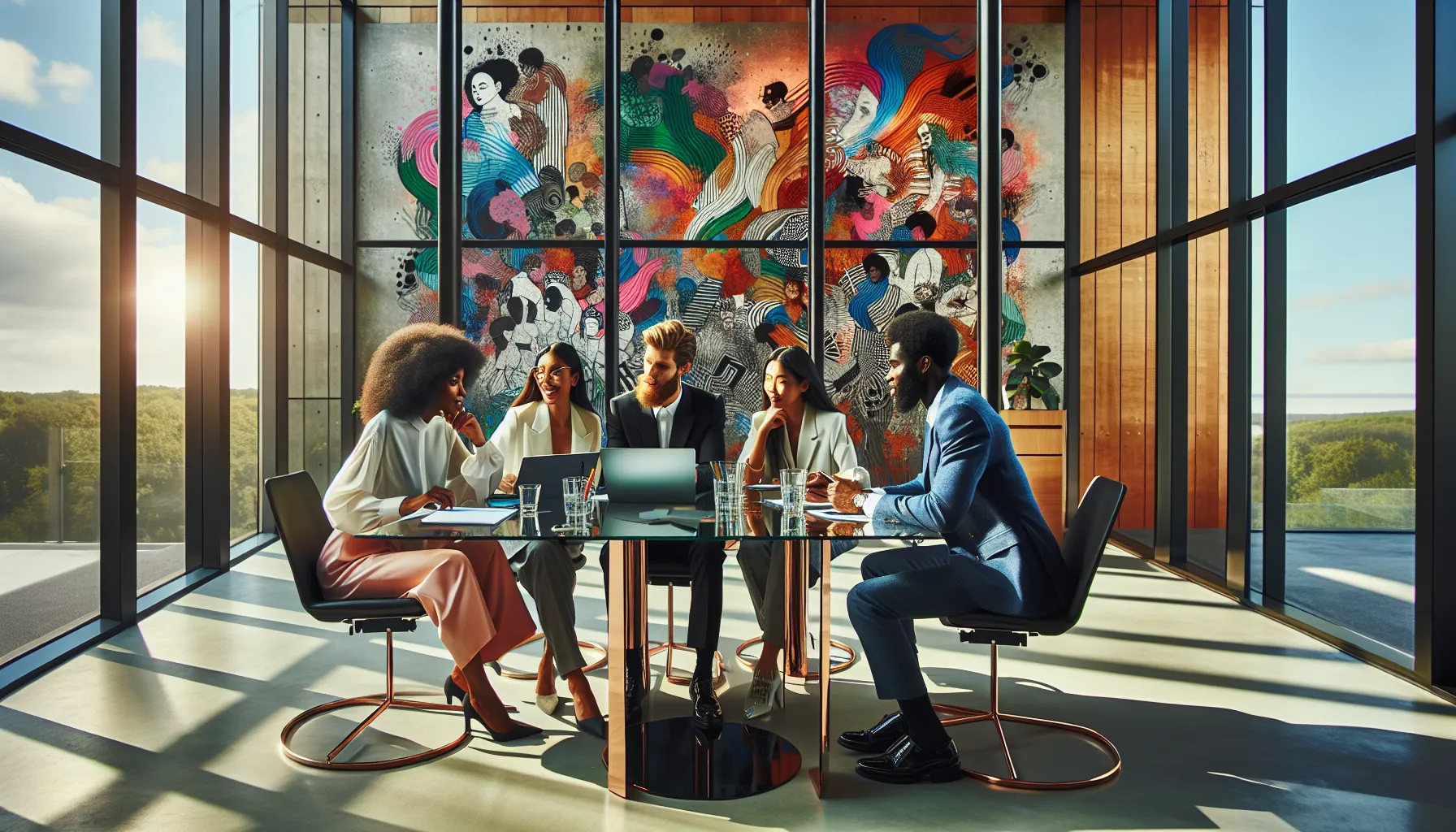 diverse team discussing cultural perspectives in a modern conference room.