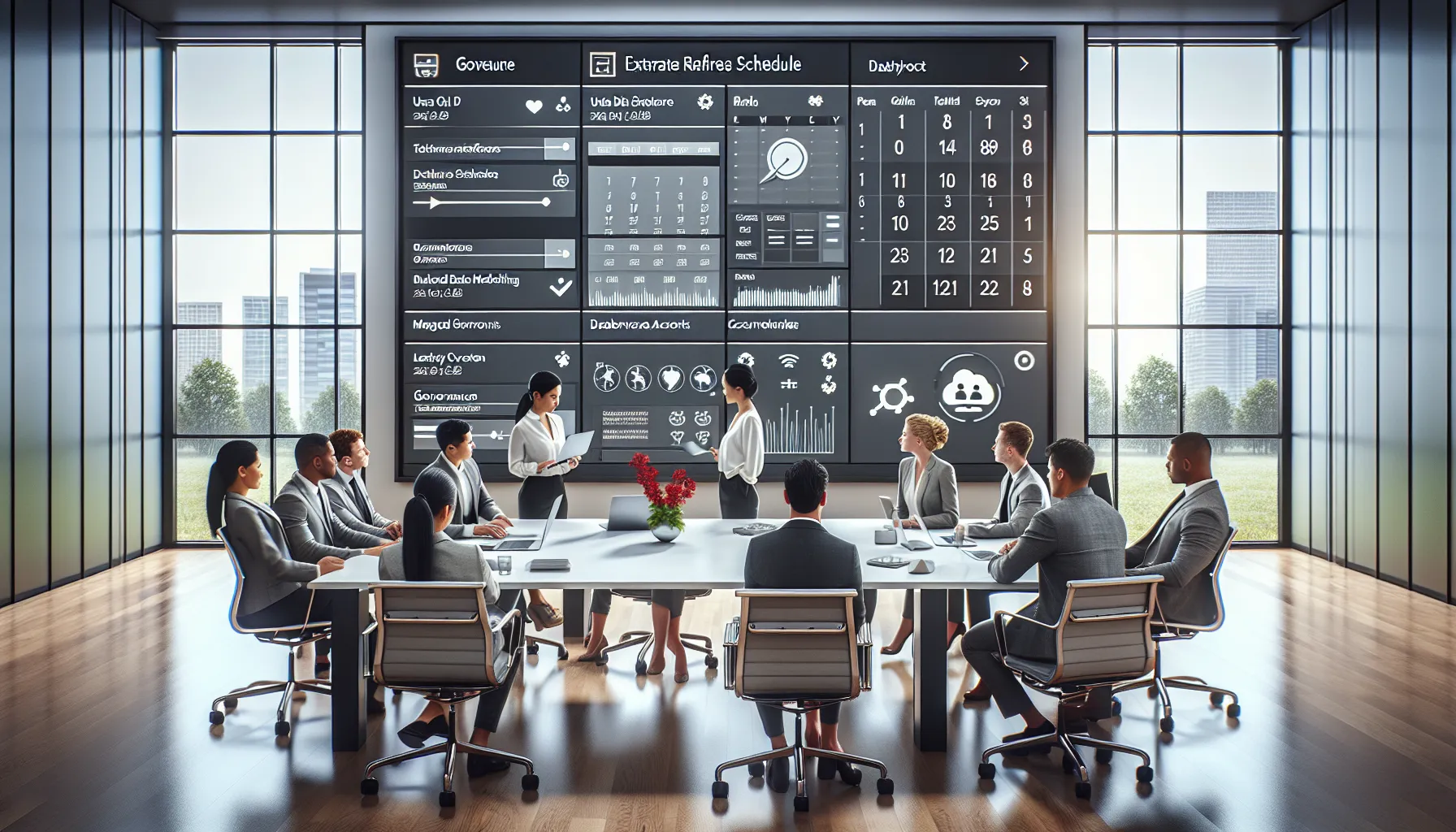 Data professionals configuring Tableau extract schedules and governance in a modern office.