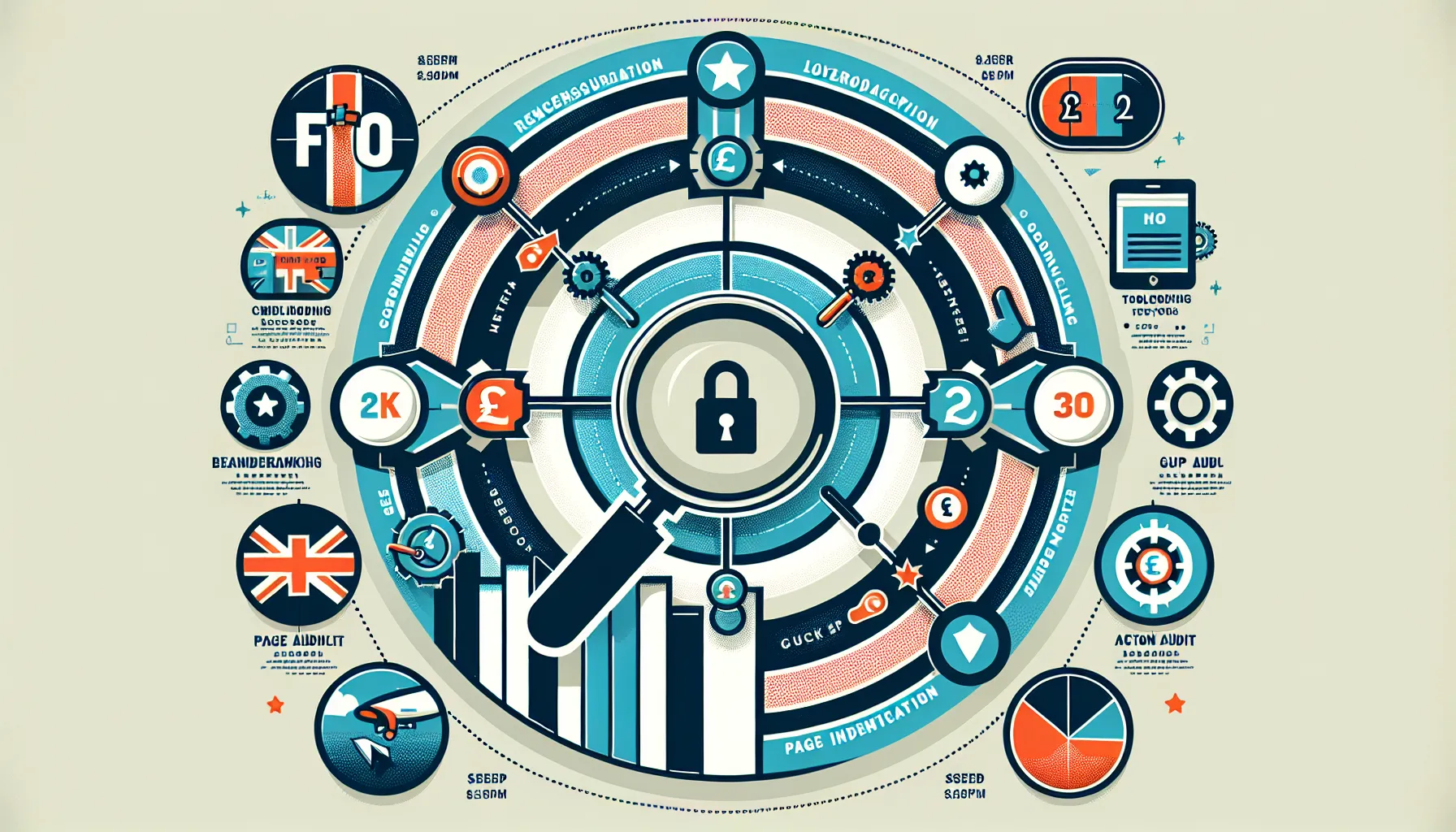 Circular UK SEO competitor analysis flow highlighting steps and free tools.