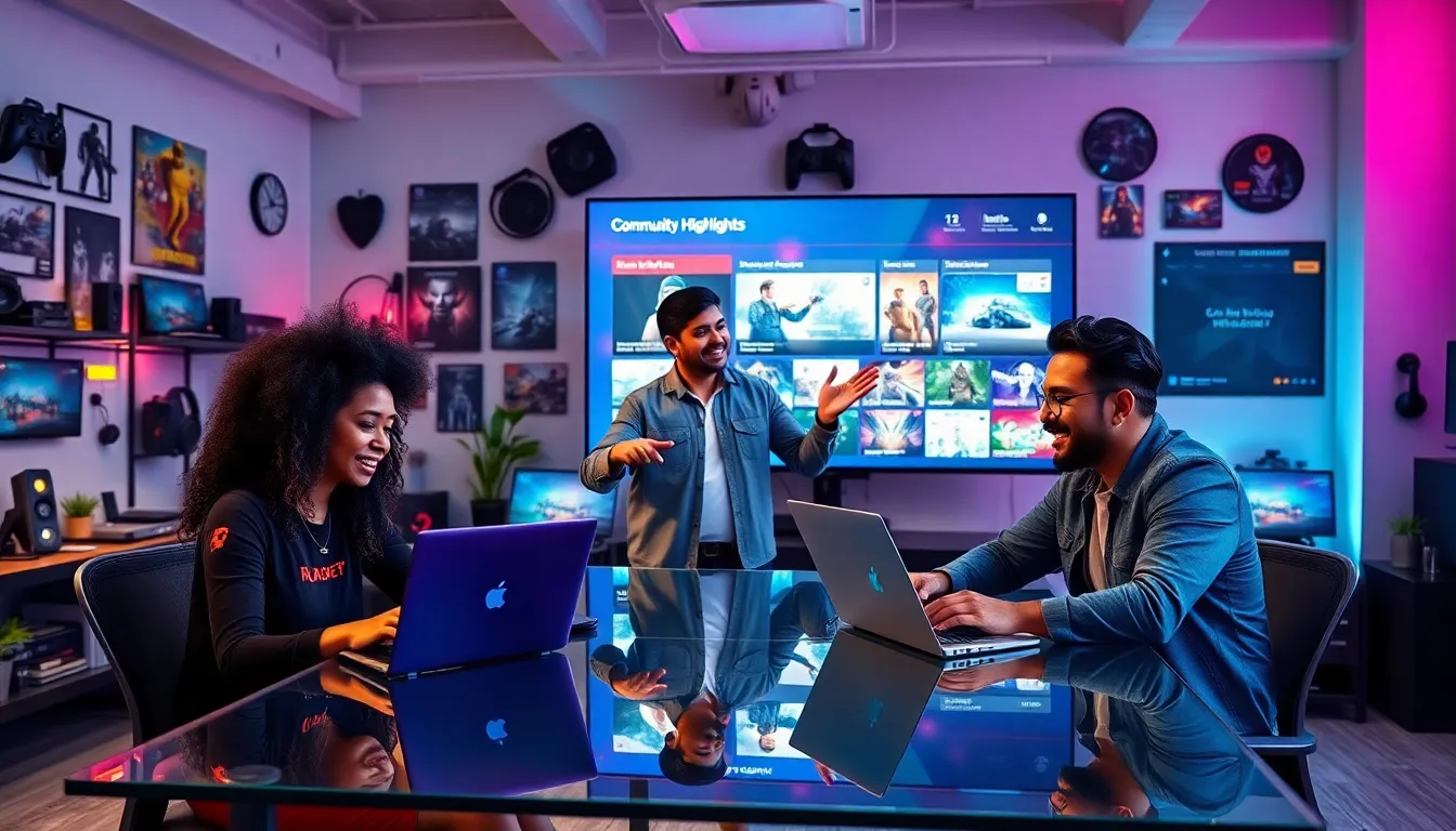 diverse group of gamers collaborating in a modern workspace.