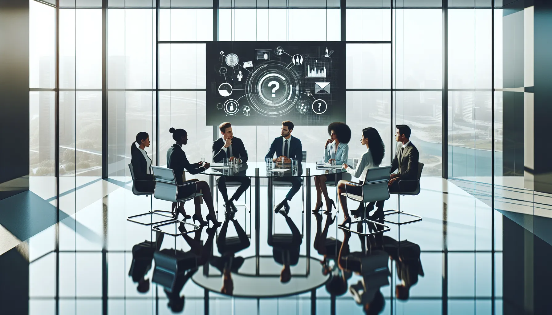 diverse professionals discussing challenges in a modern office.