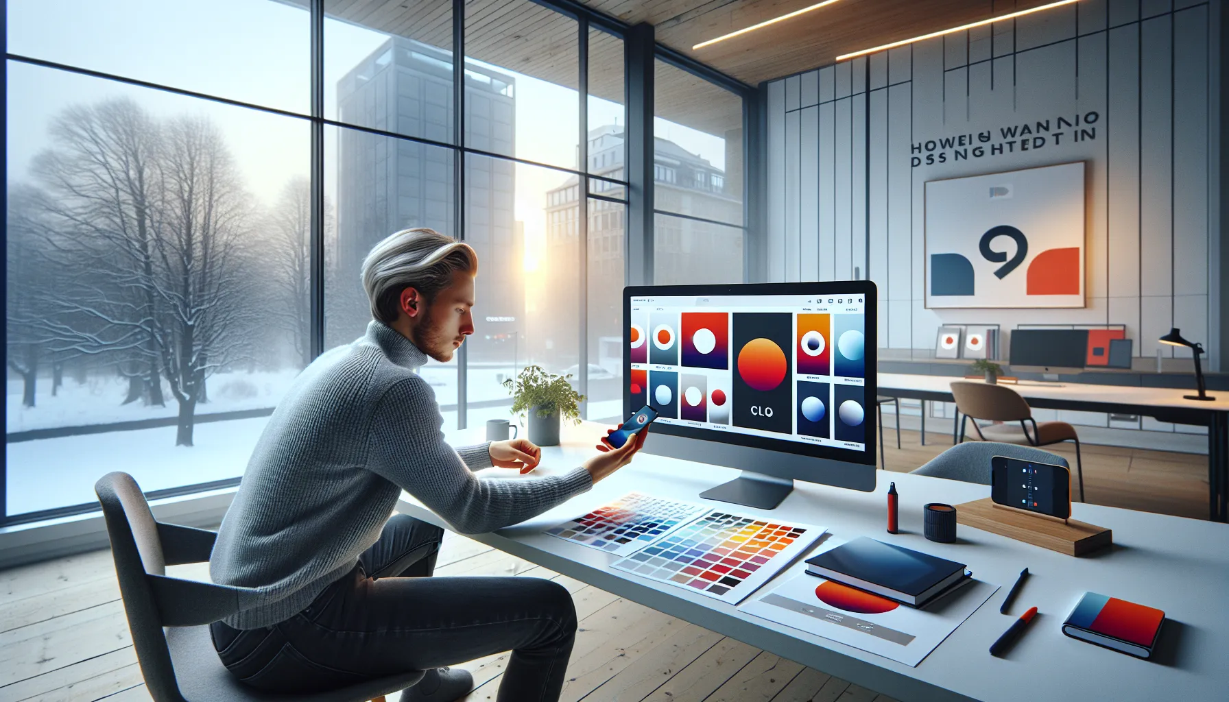 Norwegian designer testing colorful logo variations for contrast, legibility, and differentiation.