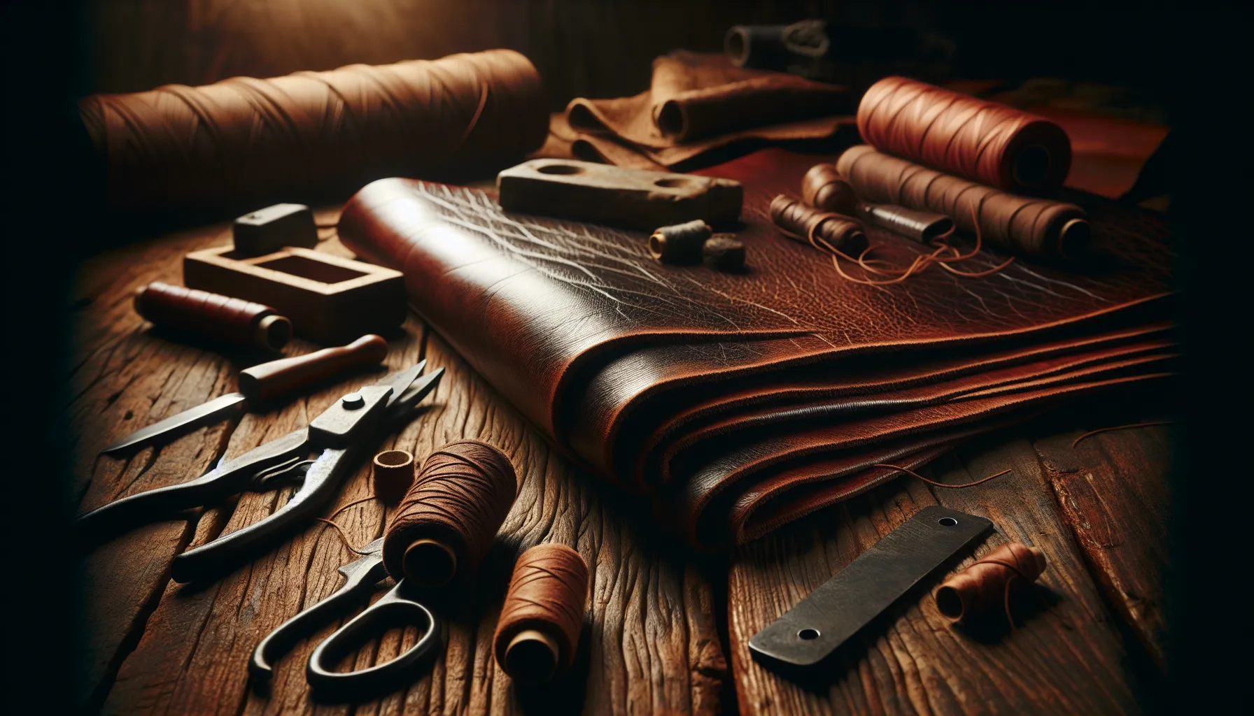 a close-up of genuine leather with natural imperfections and warm lighting.