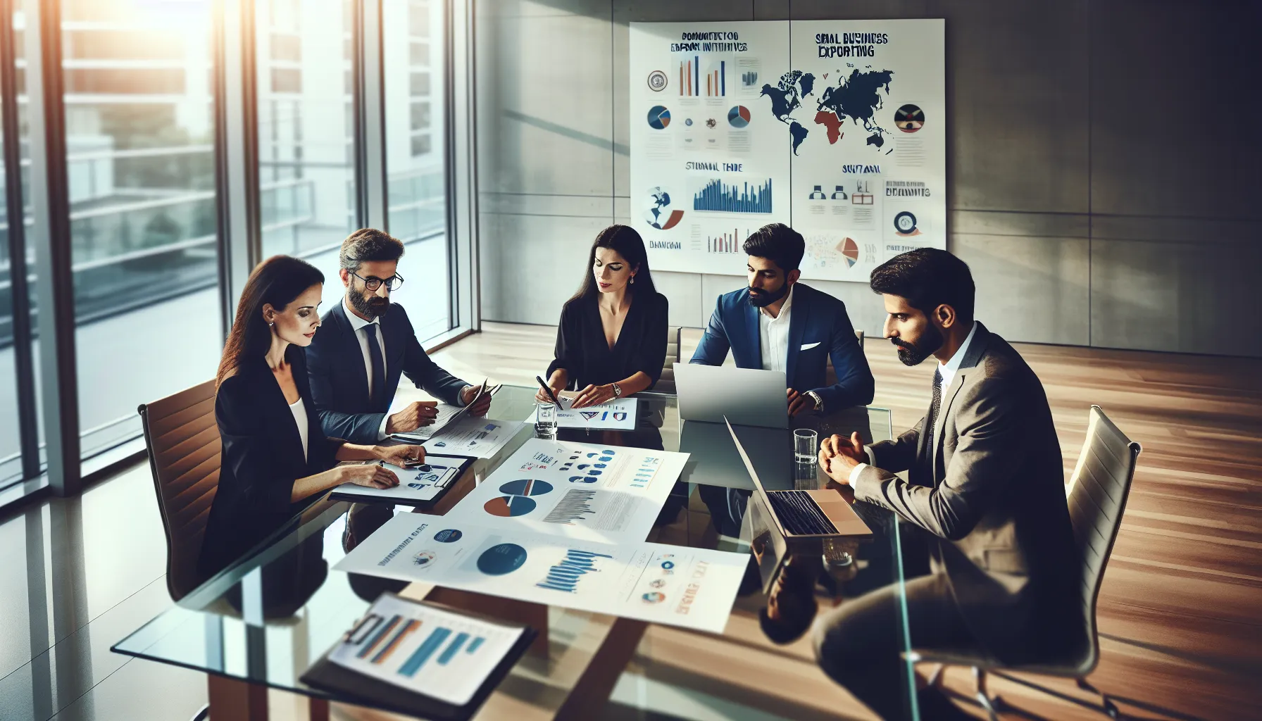 diverse small business owners strategizing in a modern office.