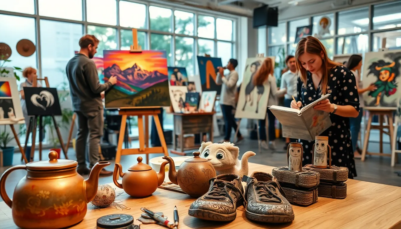 artists drawing inspiration from nature and everyday life in a bright studio.