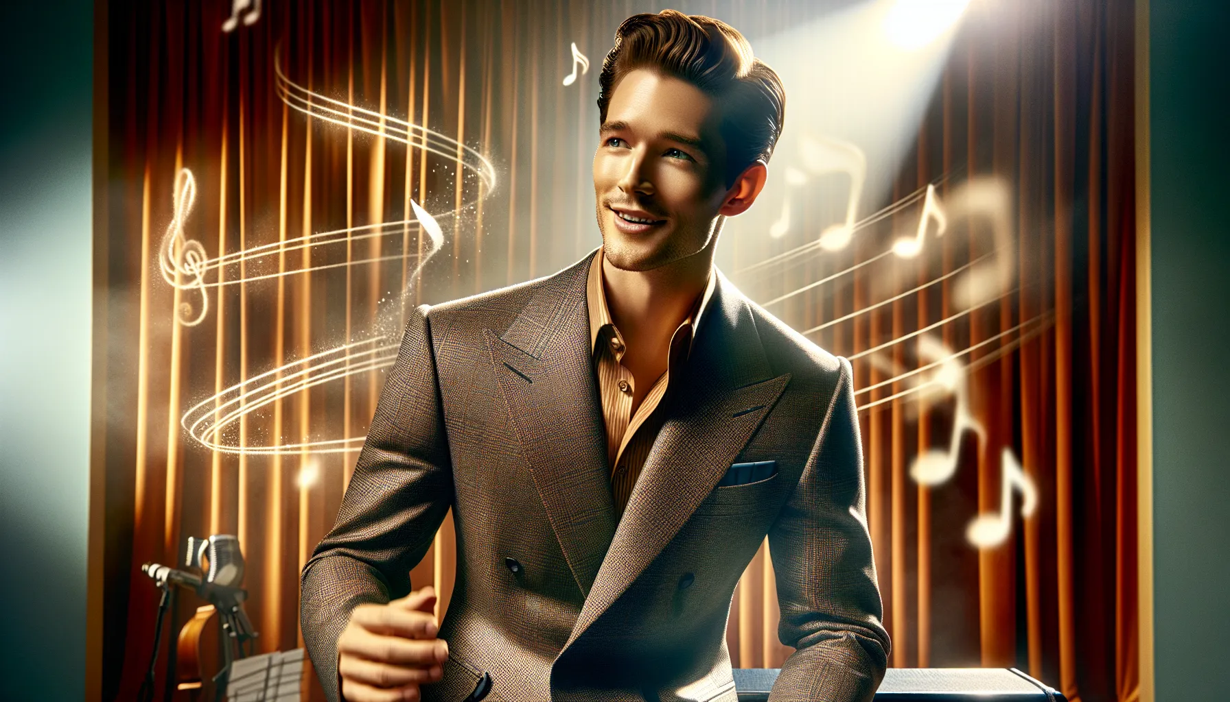 portrait of Victor Campbell Allsop in formal attire, performing with artistic background.