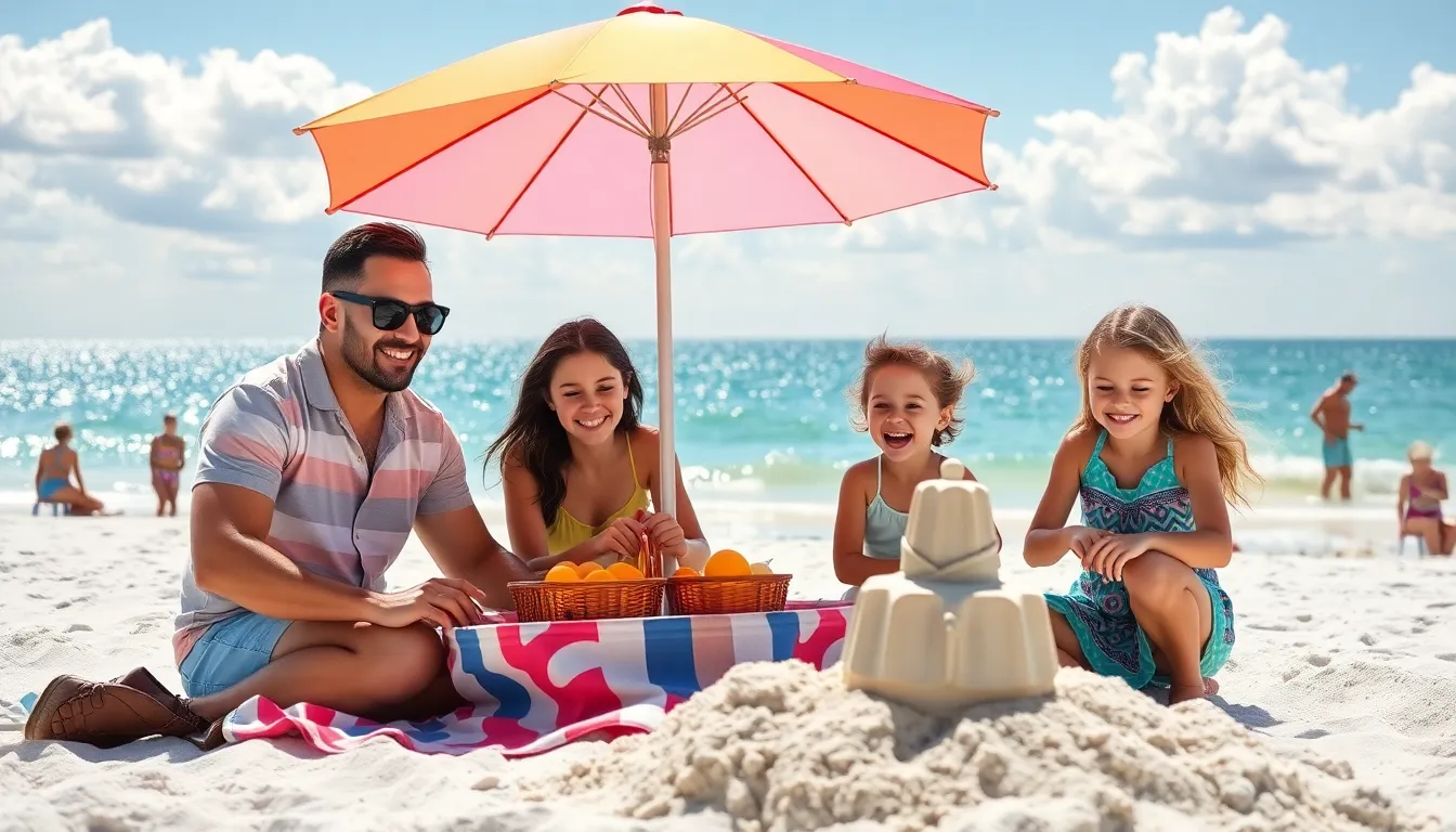 family enjoying a picnic and beach activities in Florida.
