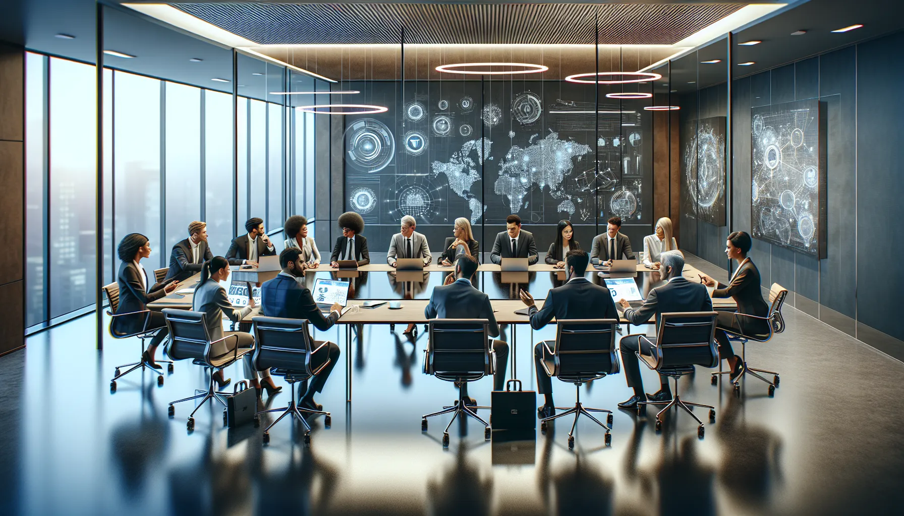 diverse team collaborating in a modern conference room.