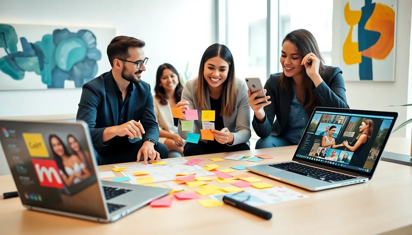 diverse individuals collaborating in a creative workspace.