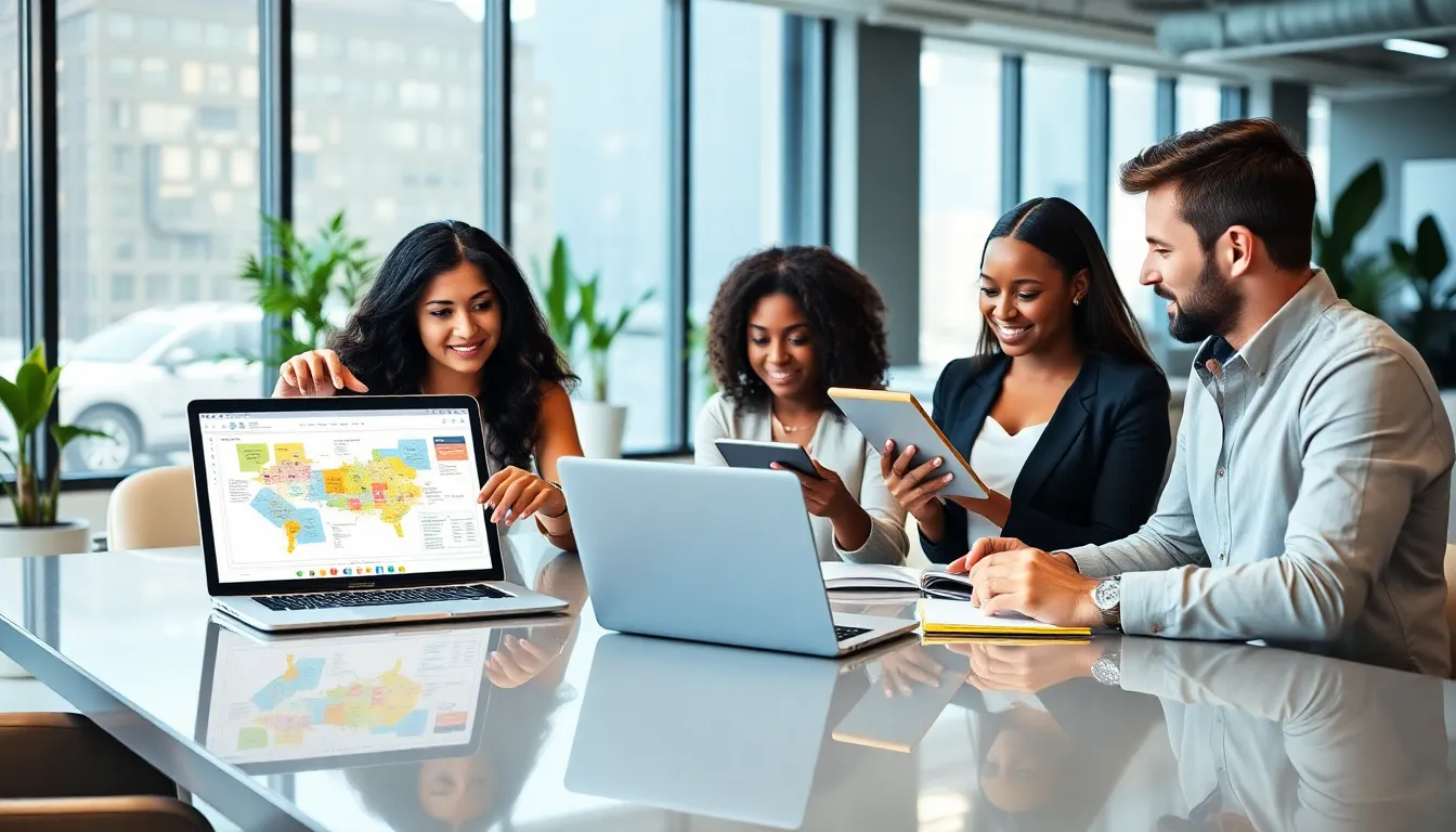 diverse team collaborating on event planning in a modern office.