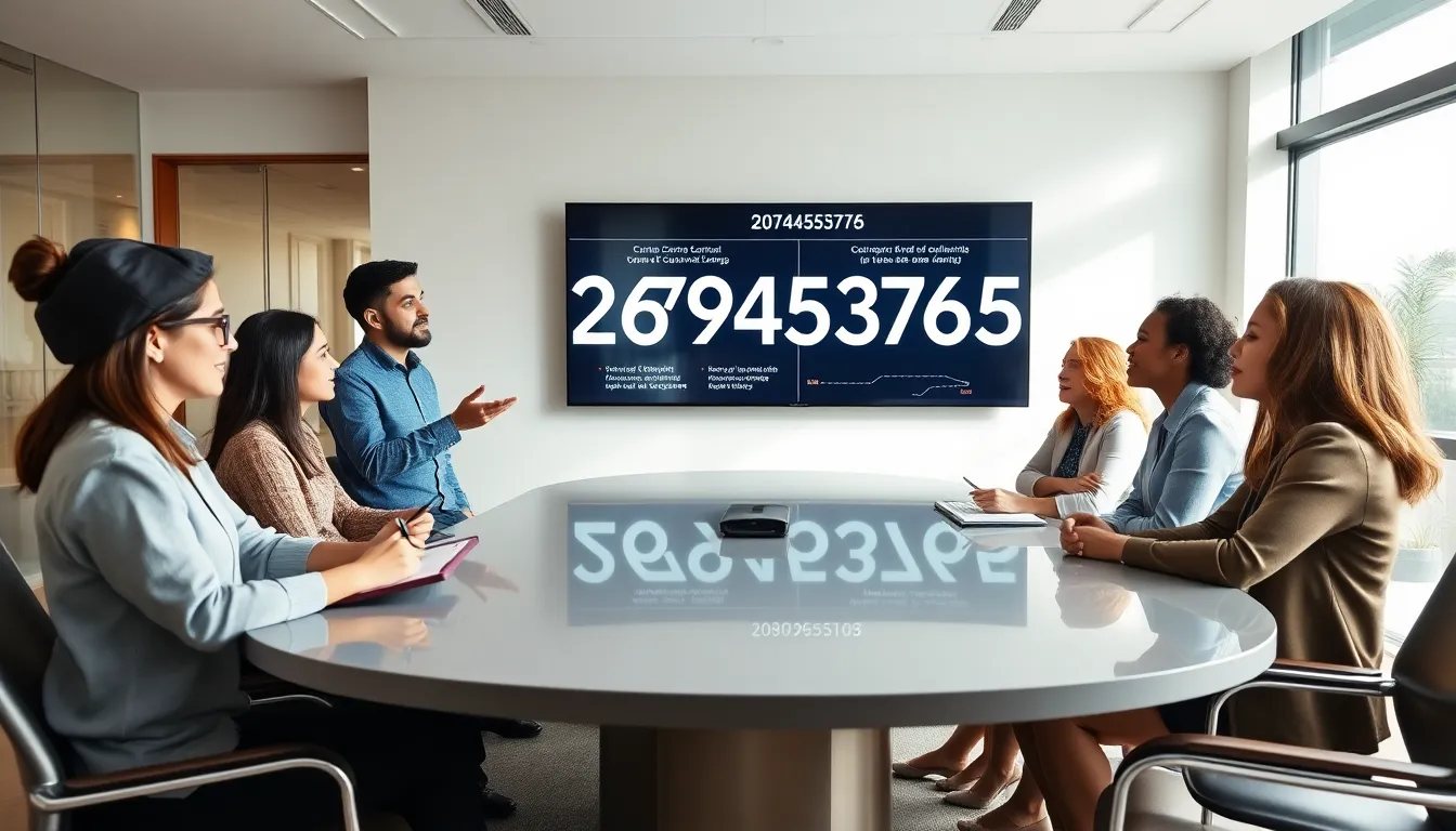 diverse professionals discussing numerology in a modern office.