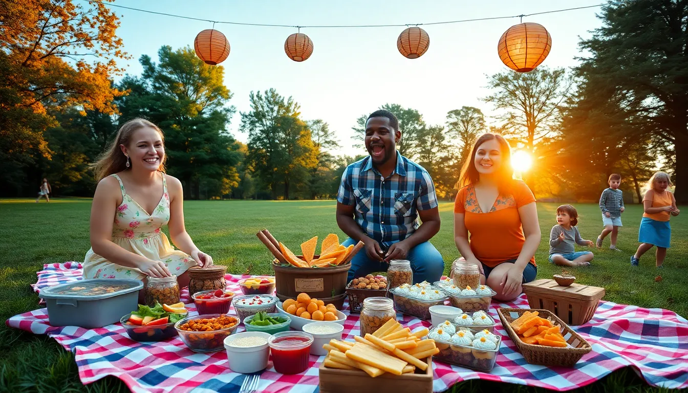 A diverse group enjoying a budget-friendly picnic in a park.