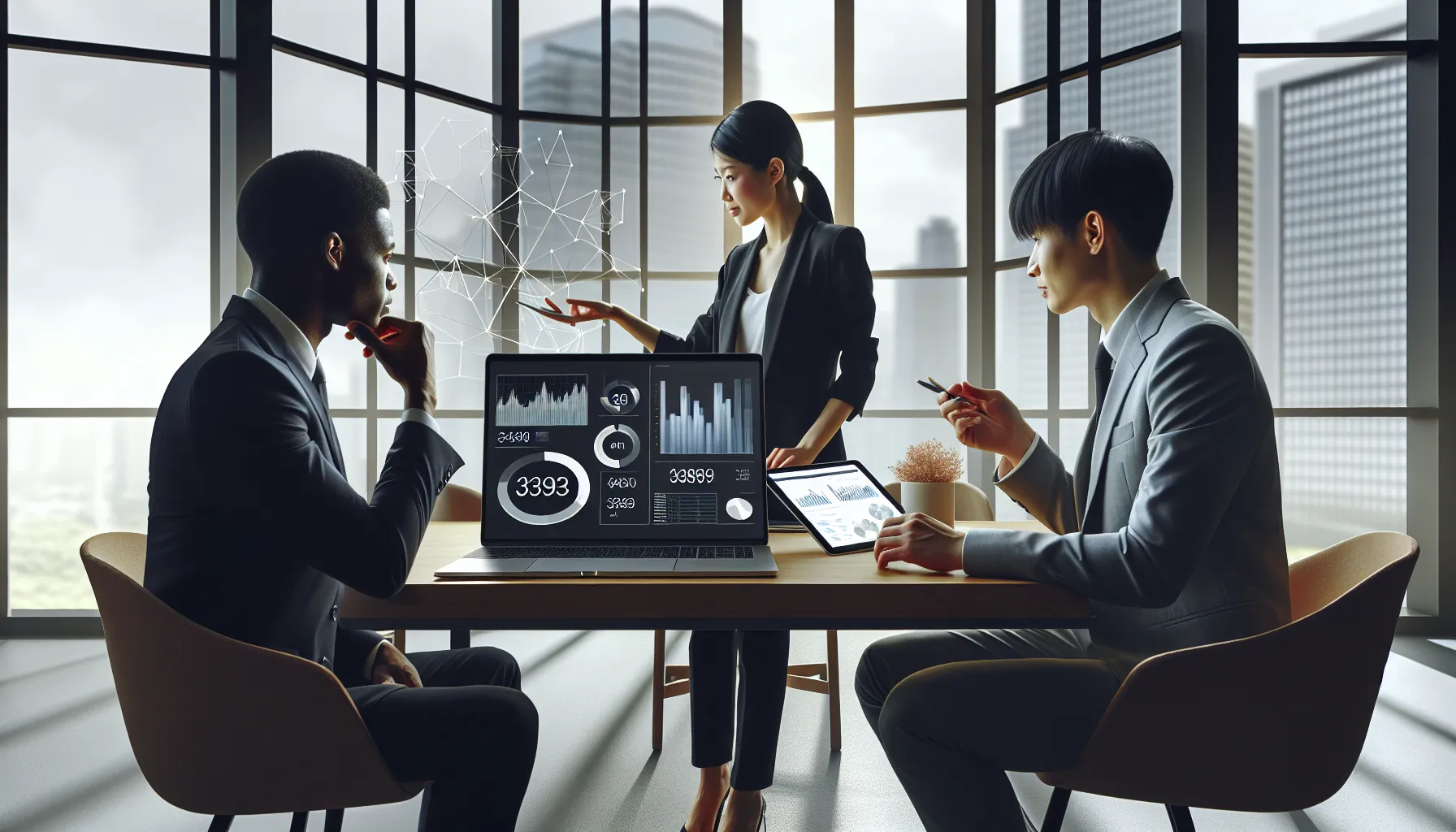 diverse professionals collaborating in a modern office setting.