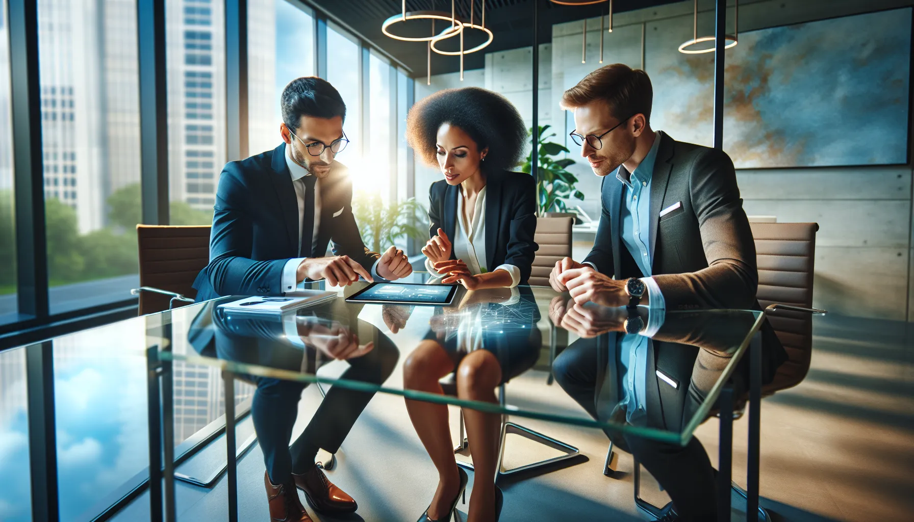 diverse team discussing Goh9abd technology in a modern office setting.