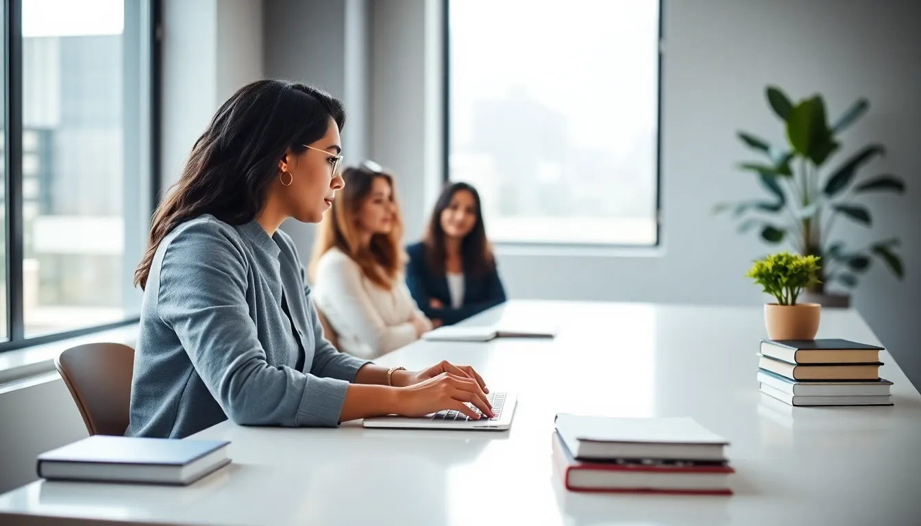 professional blogger working on Lovelolablog at a modern desk.