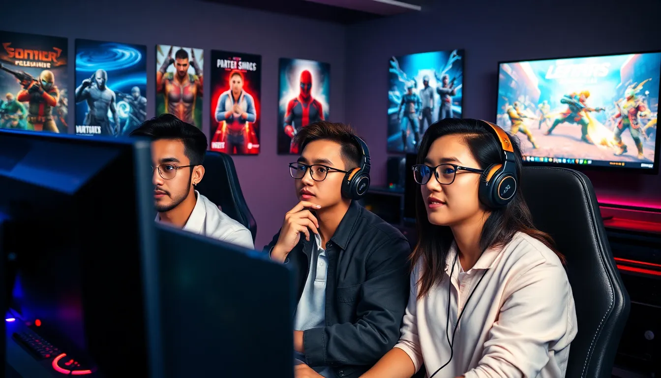 a diverse group of professionals in a modern gaming esports setting.