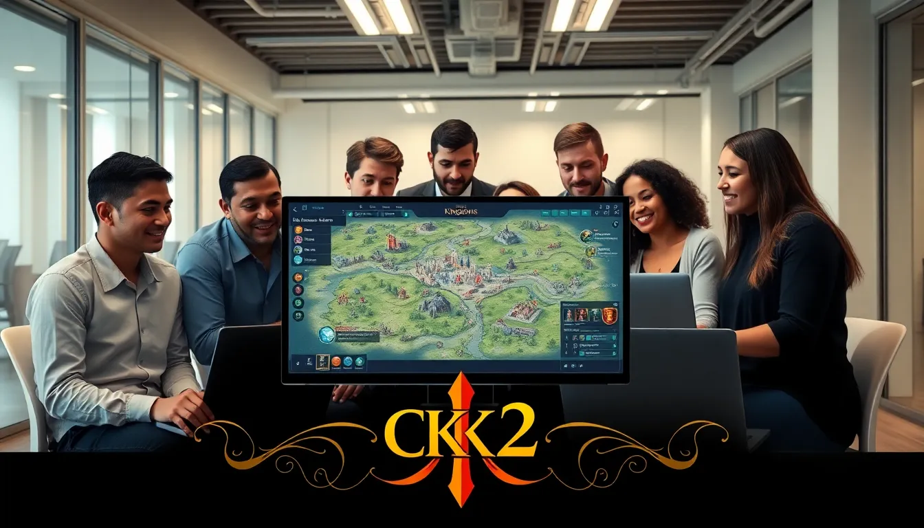 diverse players engaging with CK2 in a modern office.