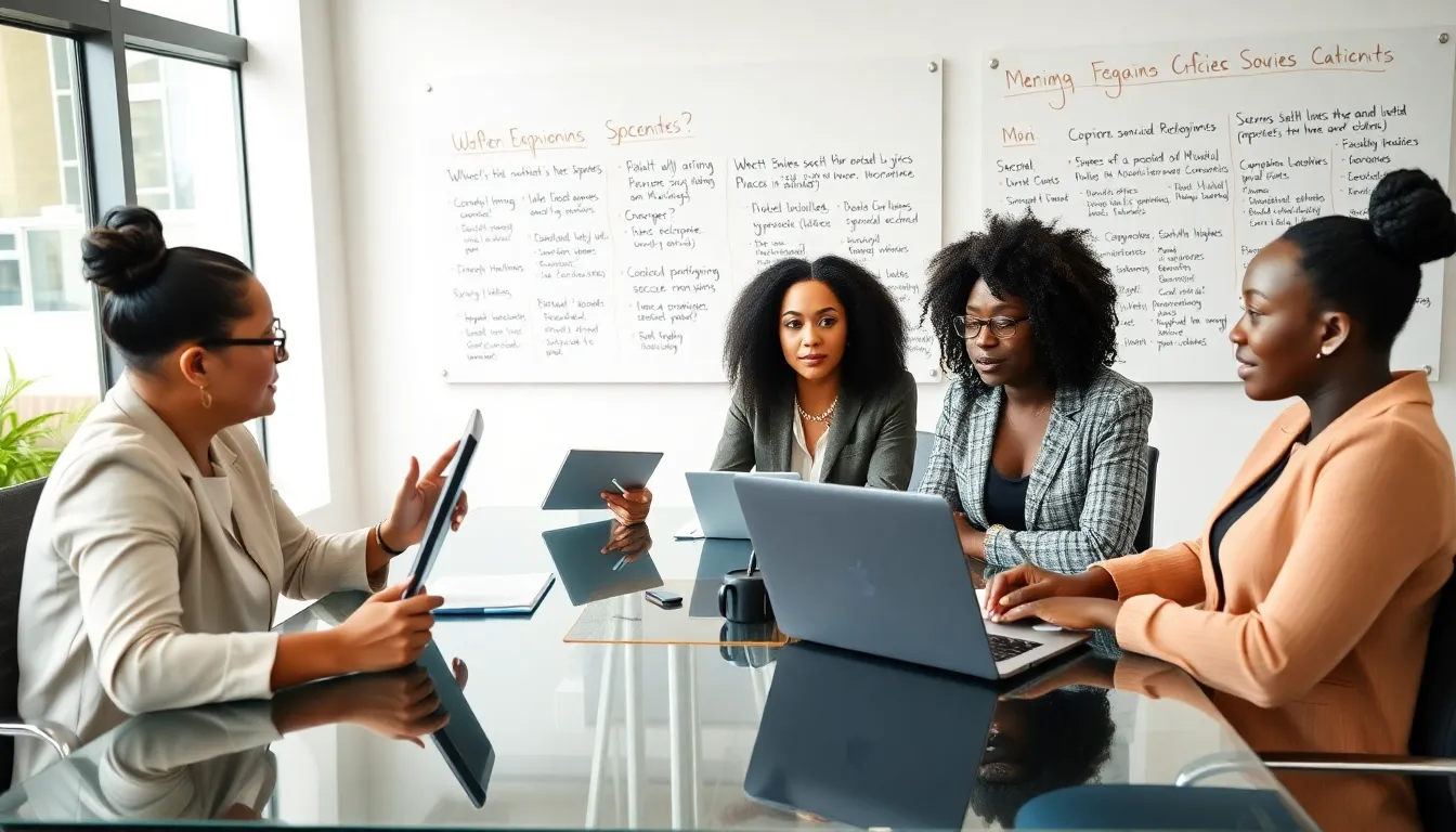 diverse team collaborating on creating opinion pieces in a modern office.