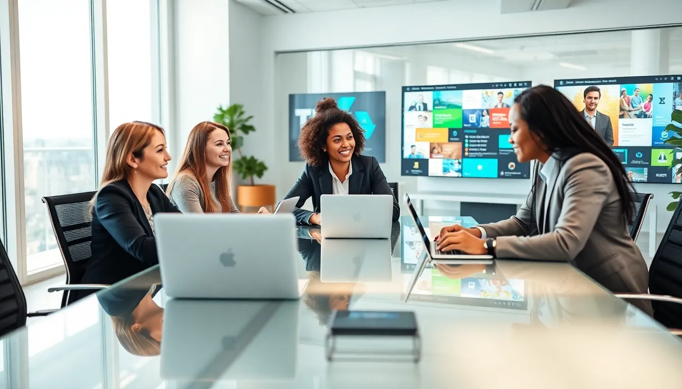 diverse professionals collaborating in a modern office setting.