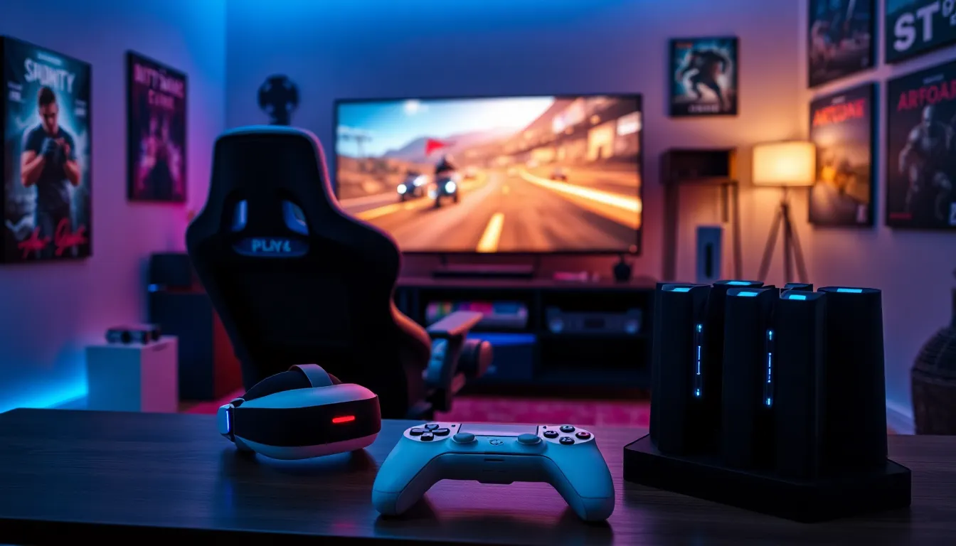a modern gaming setup featuring PlayStation gadgets in a stylish room.