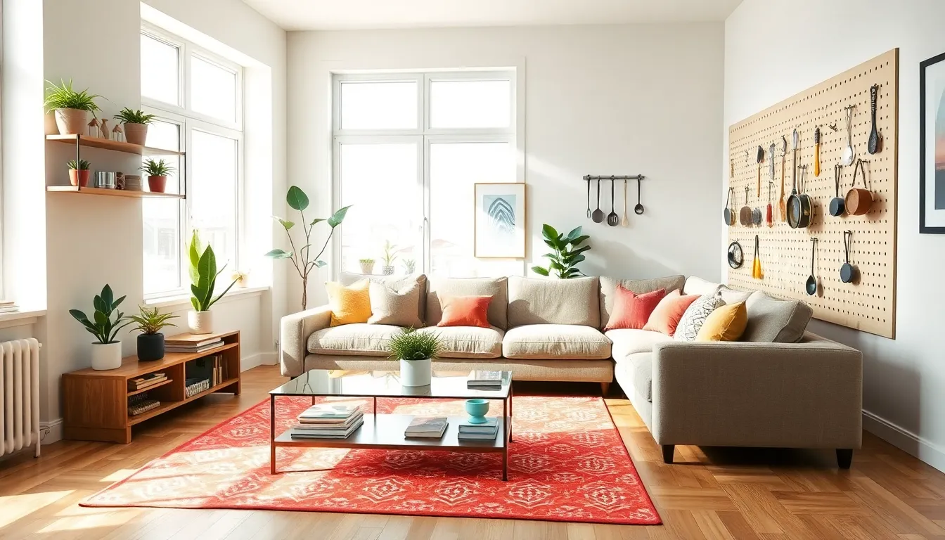 a modern living room showcasing creative storage solutions and furniture arrangement tips.