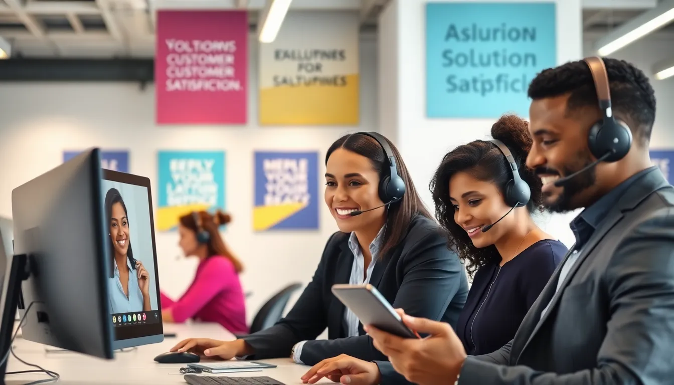 diverse Asurion support agents assisting customers in a modern office.
