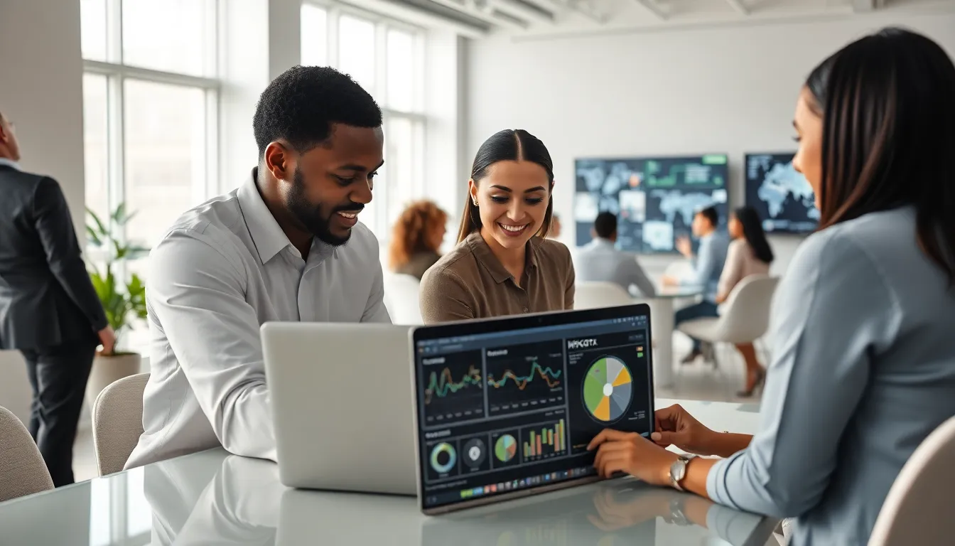 diverse team collaborating in a modern office on Hfcgtx technology.