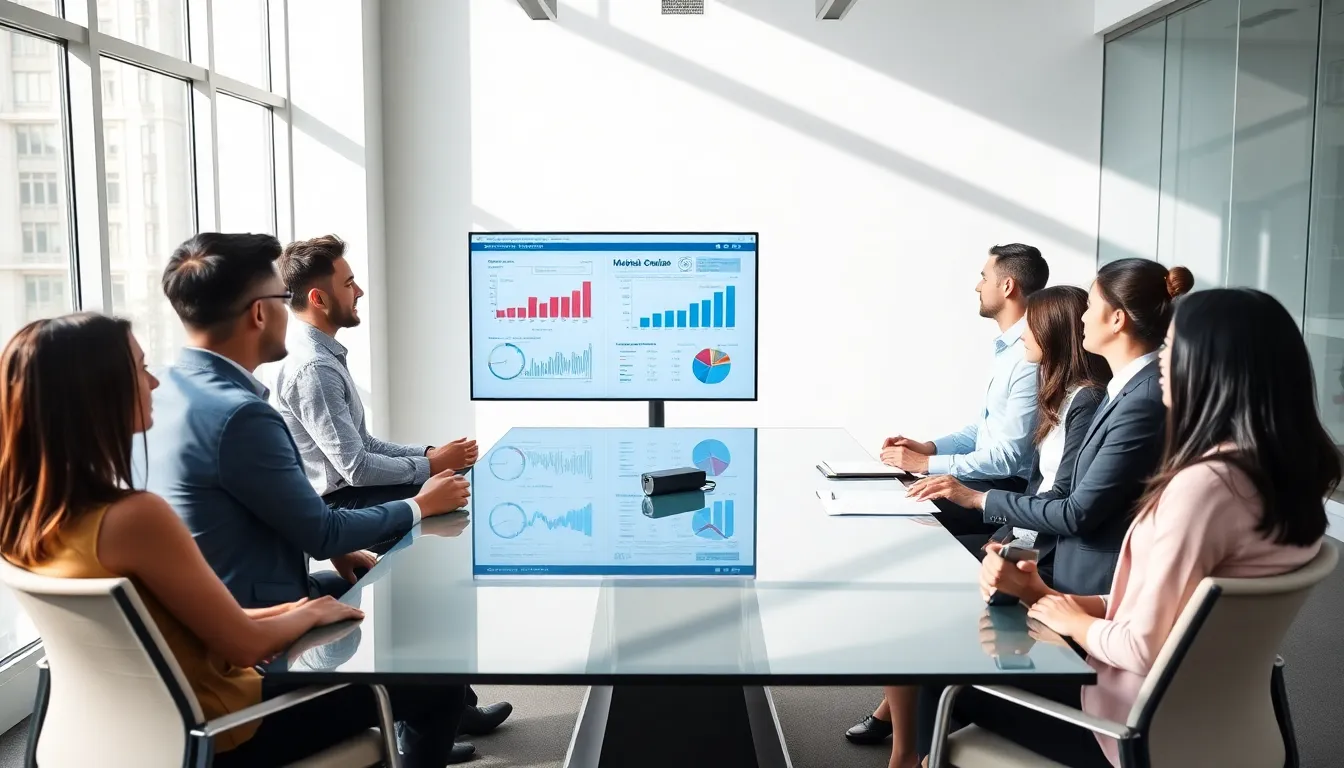 professionals collaborating in a modern office on digital marketing insights.