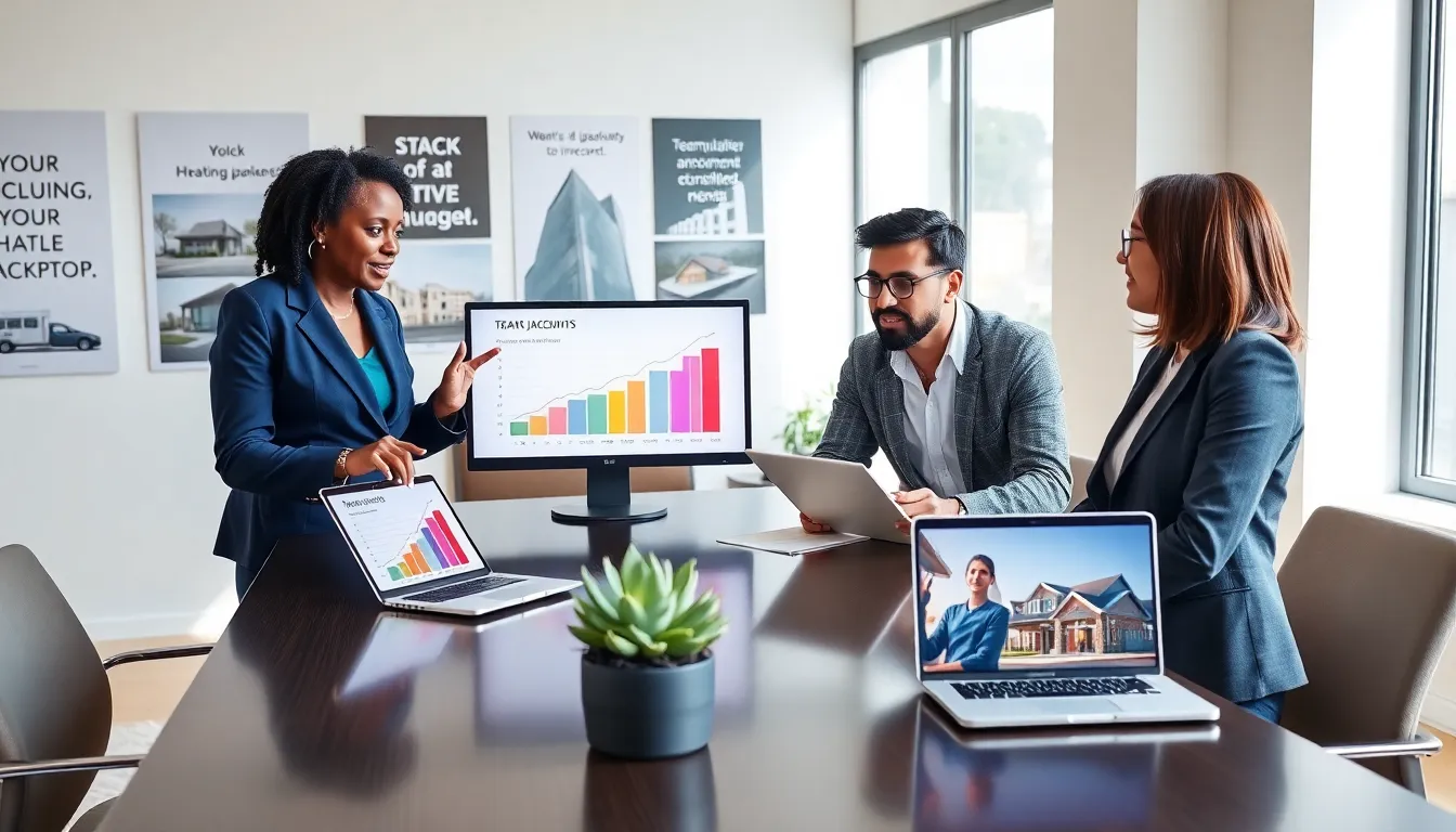 a diverse team discussing accumulative jackpots in a modern office.