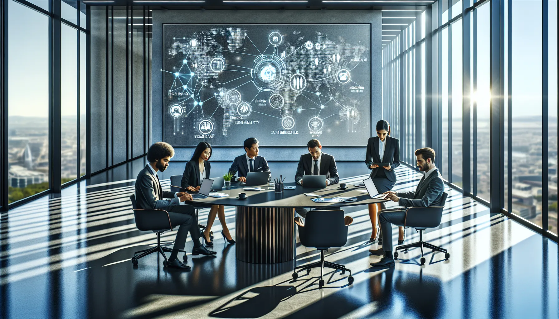 diverse professionals collaborating in a modern office on IJGLBP applications.